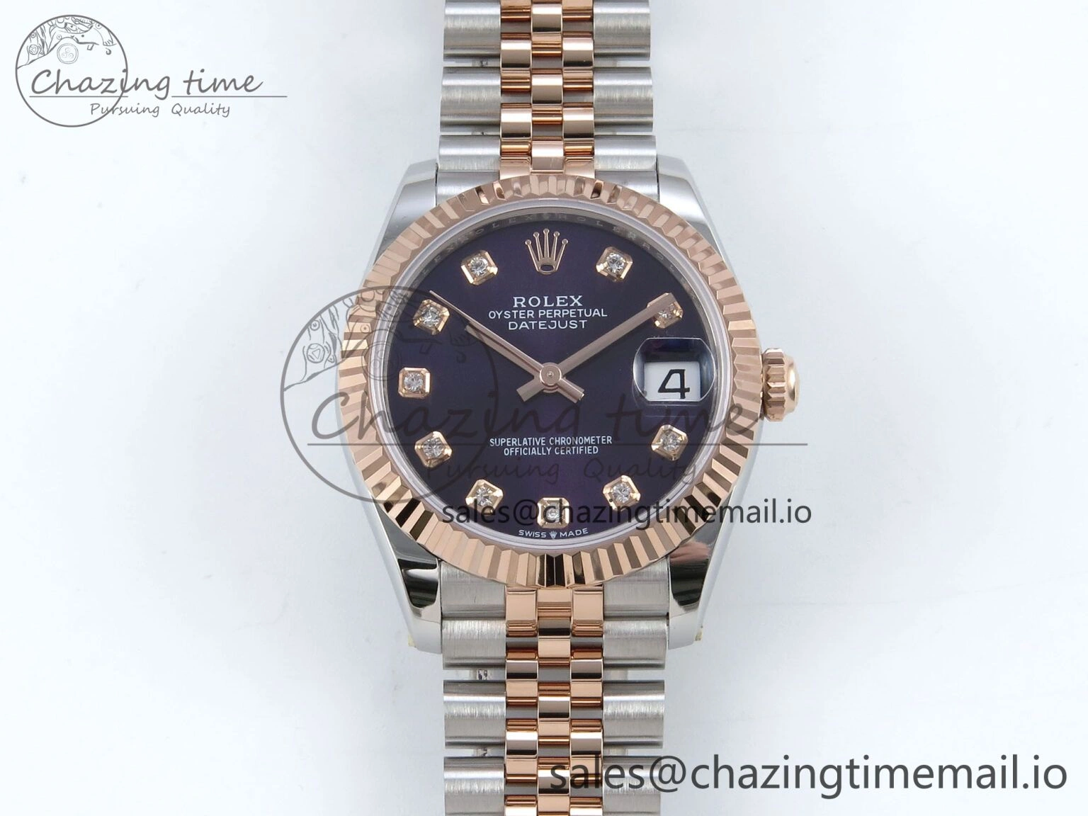 DateJust 31 278271 ARF 1:1 Best Edition 904L Steel Purple Diamonds Dial on SS RG Jubilee Bracelet ETA 2688
