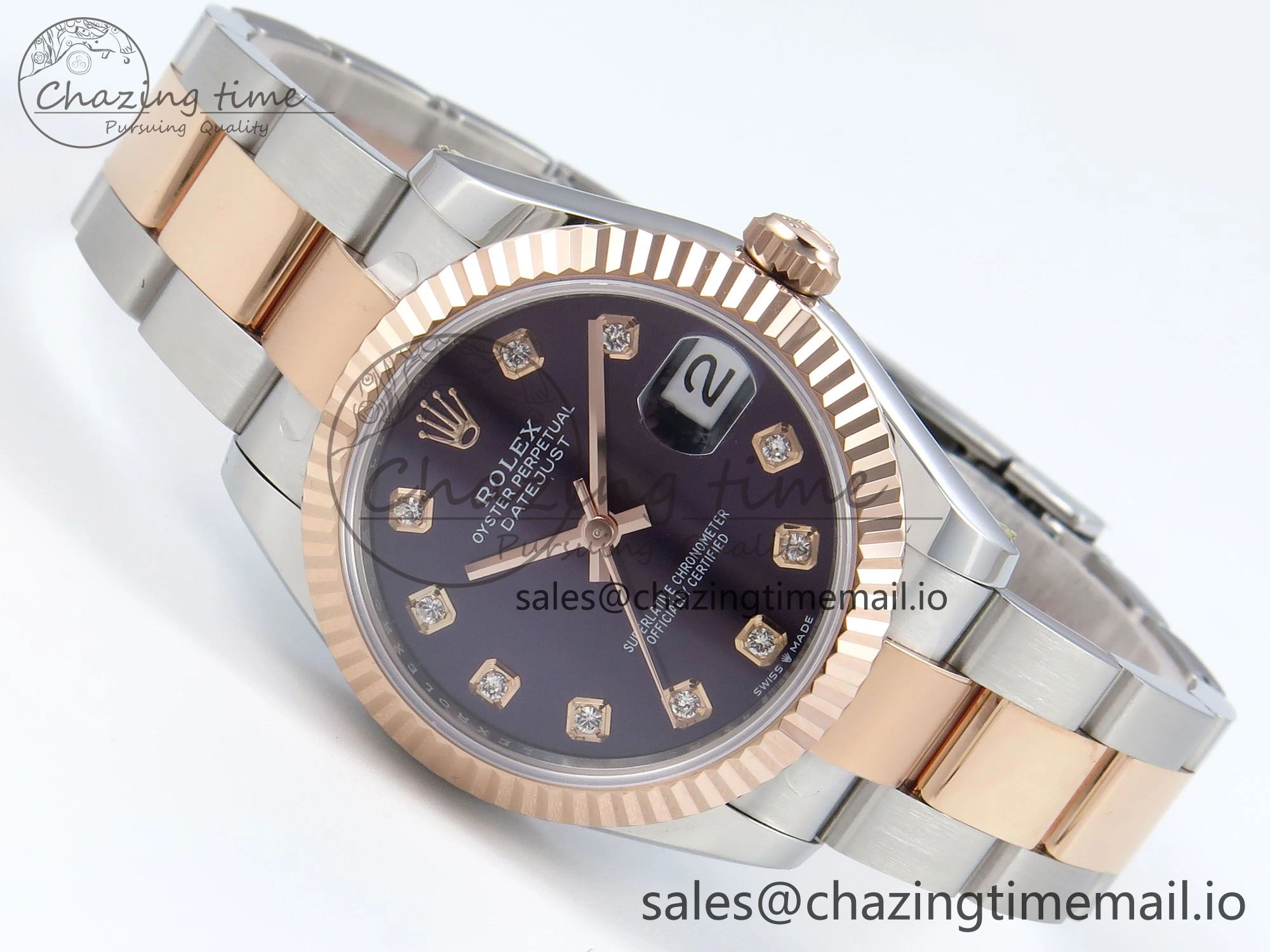 DateJust 31 278271 ARF 1:1 Best Edition 904L Steel Purple Diamonds Dial on SS RG Oyster Bracelet ETA 2688