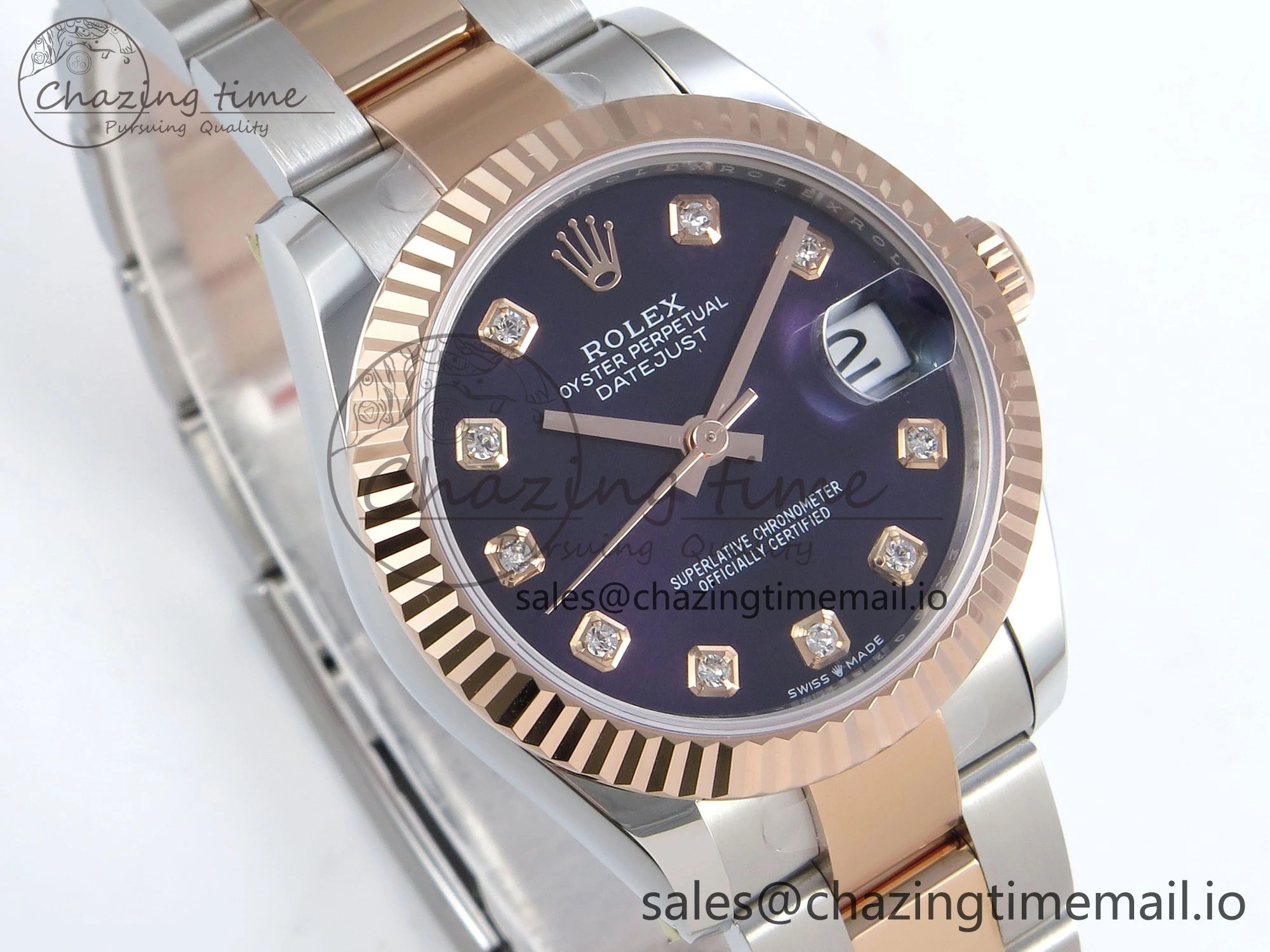 DateJust 31 278271 ARF 1:1 Best Edition 904L Steel Purple Diamonds Dial on SS RG Oyster Bracelet ETA 2688