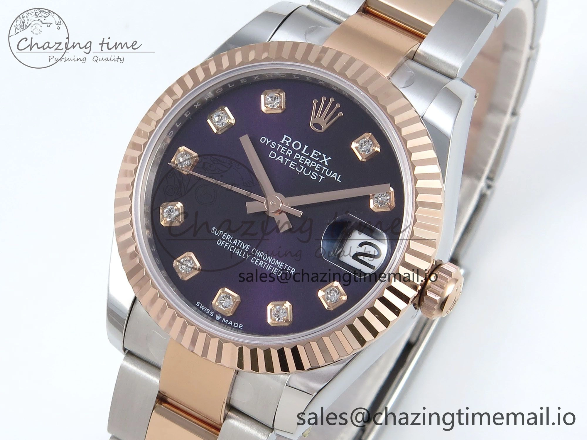 DateJust 31 278271 ARF 1:1 Best Edition 904L Steel Purple Diamonds Dial on SS RG Oyster Bracelet ETA 2688