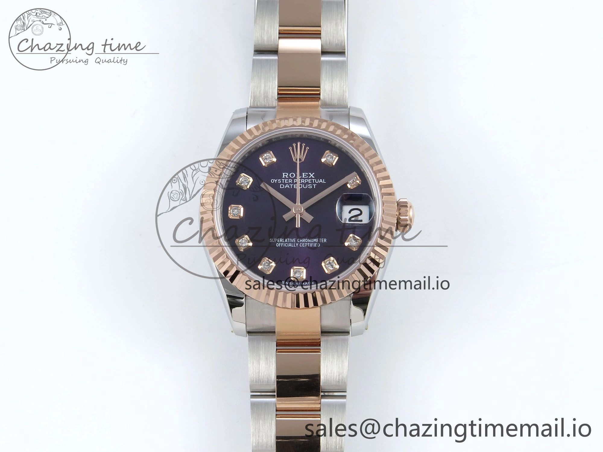 DateJust 31 278271 ARF 1:1 Best Edition 904L Steel Purple Diamonds Dial on SS RG Oyster Bracelet ETA 2688