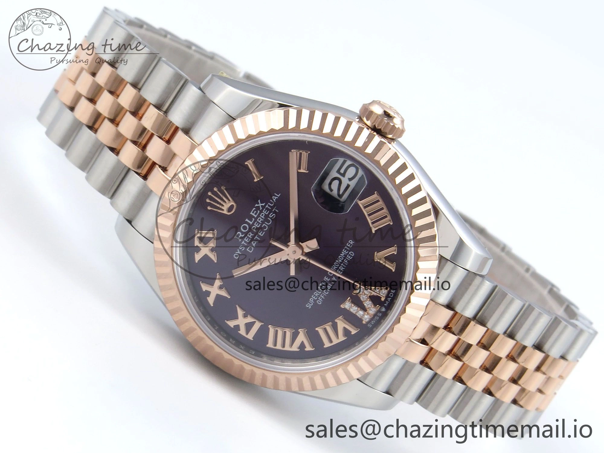 DateJust 31 278271 ARF 1:1 Best Edition 904L Steel Purple Roman Diamonds Dial on SS RG Jubilee Bracelet ETA 2688