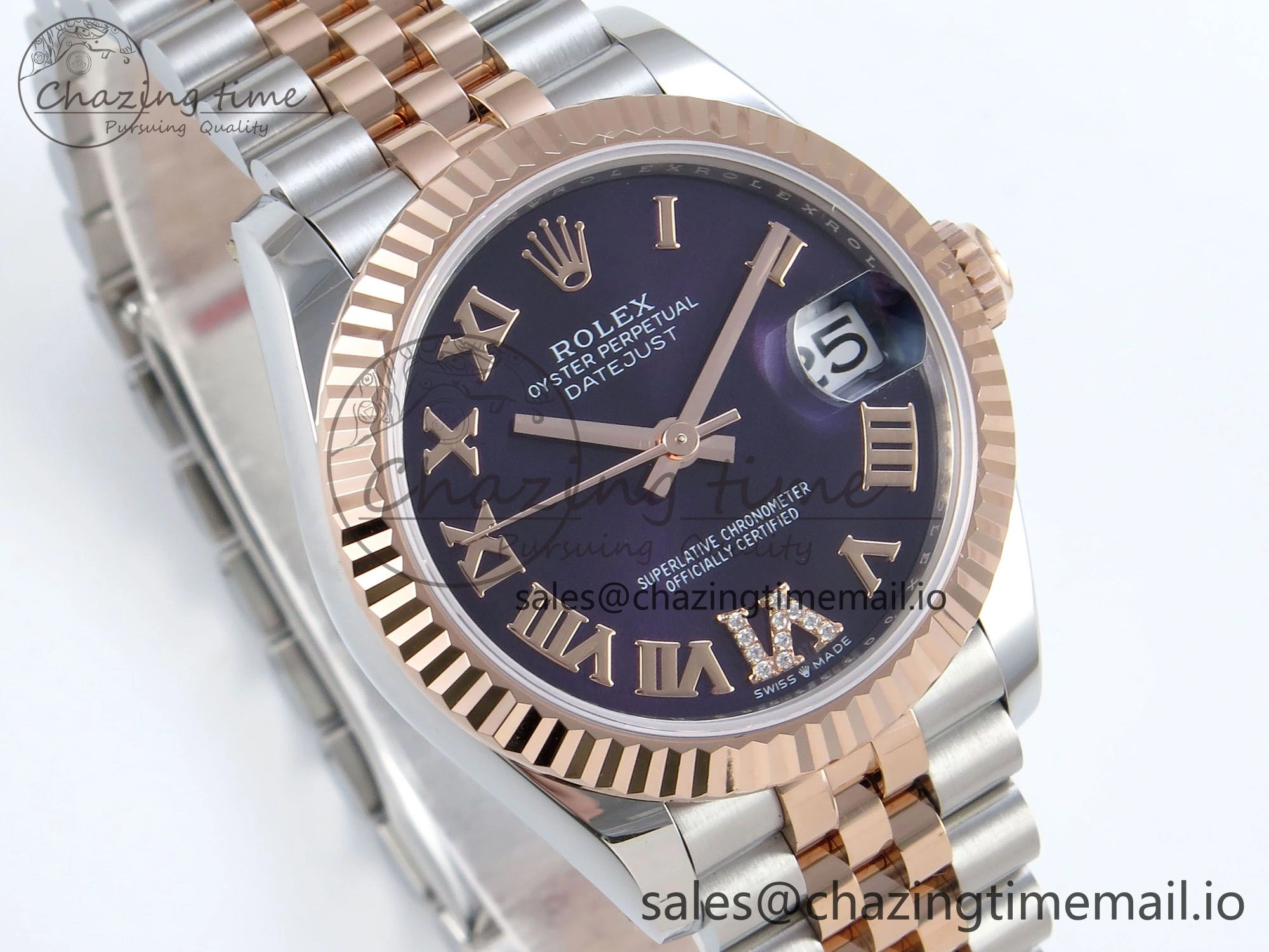 DateJust 31 278271 ARF 1:1 Best Edition 904L Steel Purple Roman Diamonds Dial on SS RG Jubilee Bracelet ETA 2688