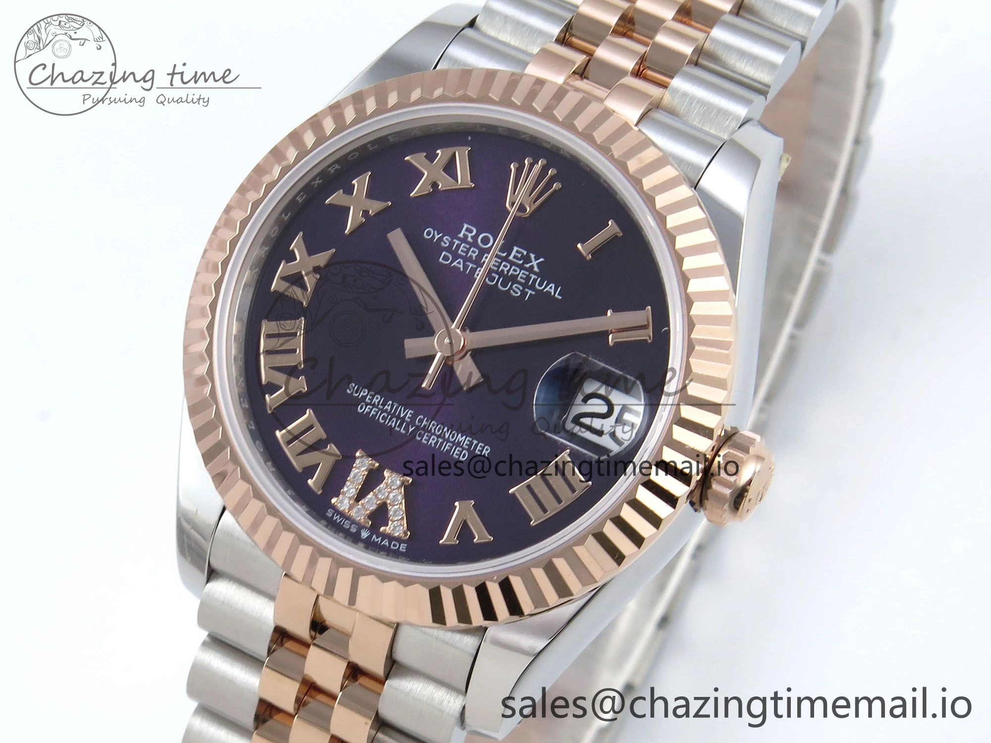 DateJust 31 278271 ARF 1:1 Best Edition 904L Steel Purple Roman Diamonds Dial on SS RG Jubilee Bracelet ETA 2688