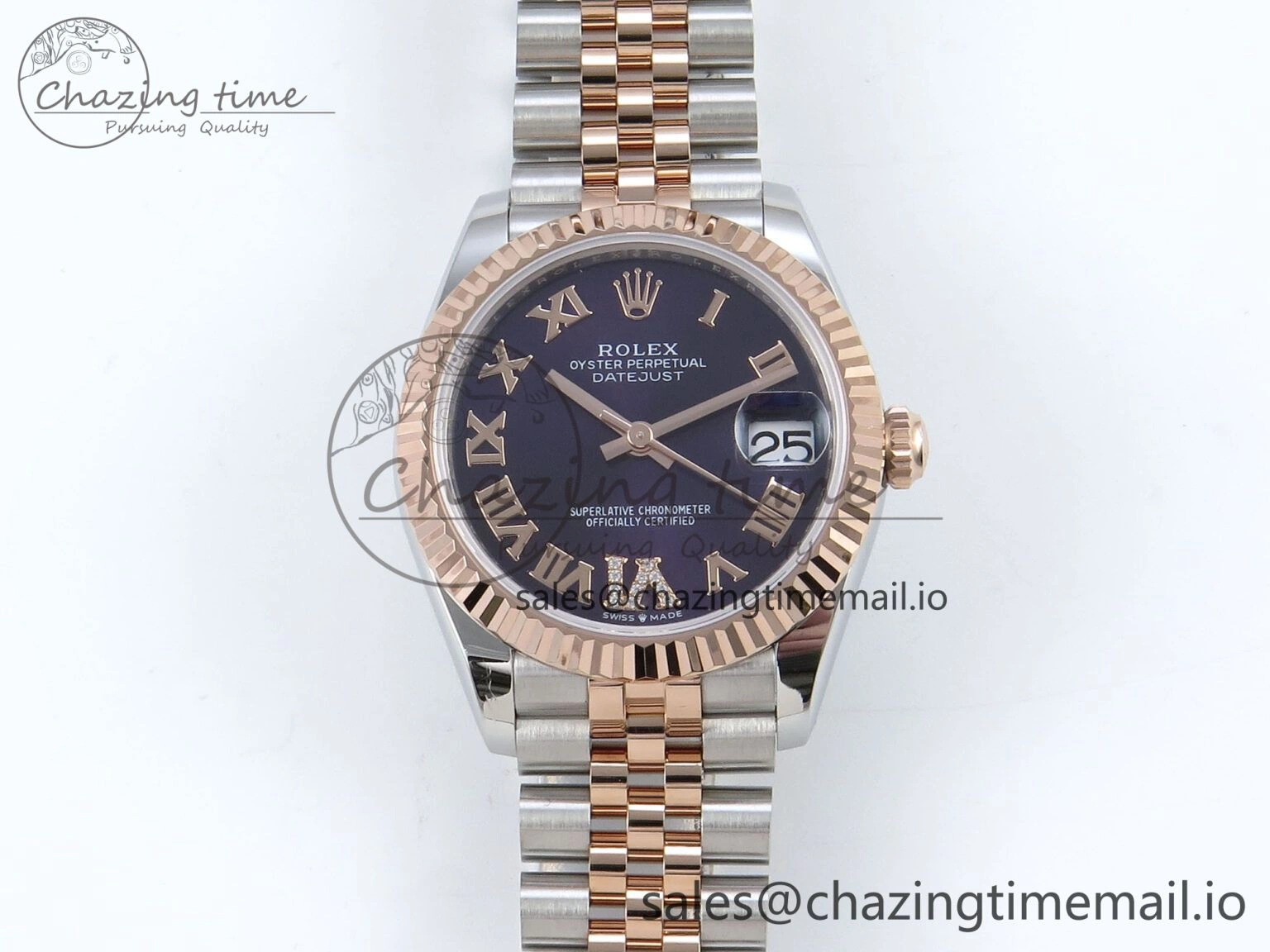 DateJust 31 278271 ARF 1:1 Best Edition 904L Steel Purple Roman Diamonds Dial on SS RG Jubilee Bracelet ETA 2688