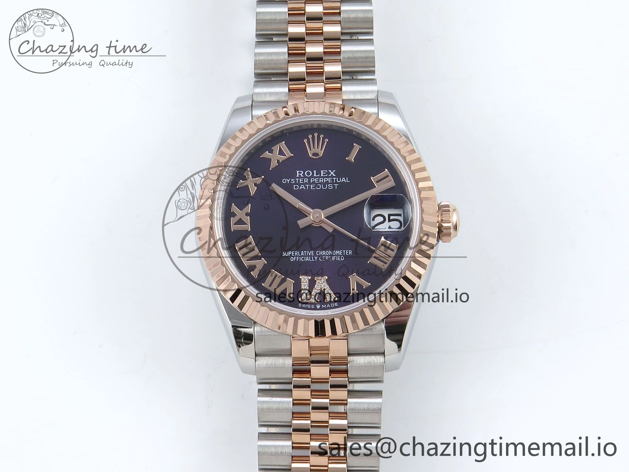 DateJust 31 278271 ARF 1:1 Best Edition 904L Steel Purple Roman Diamonds Dial on SS RG Jubilee Bracelet ETA 2688