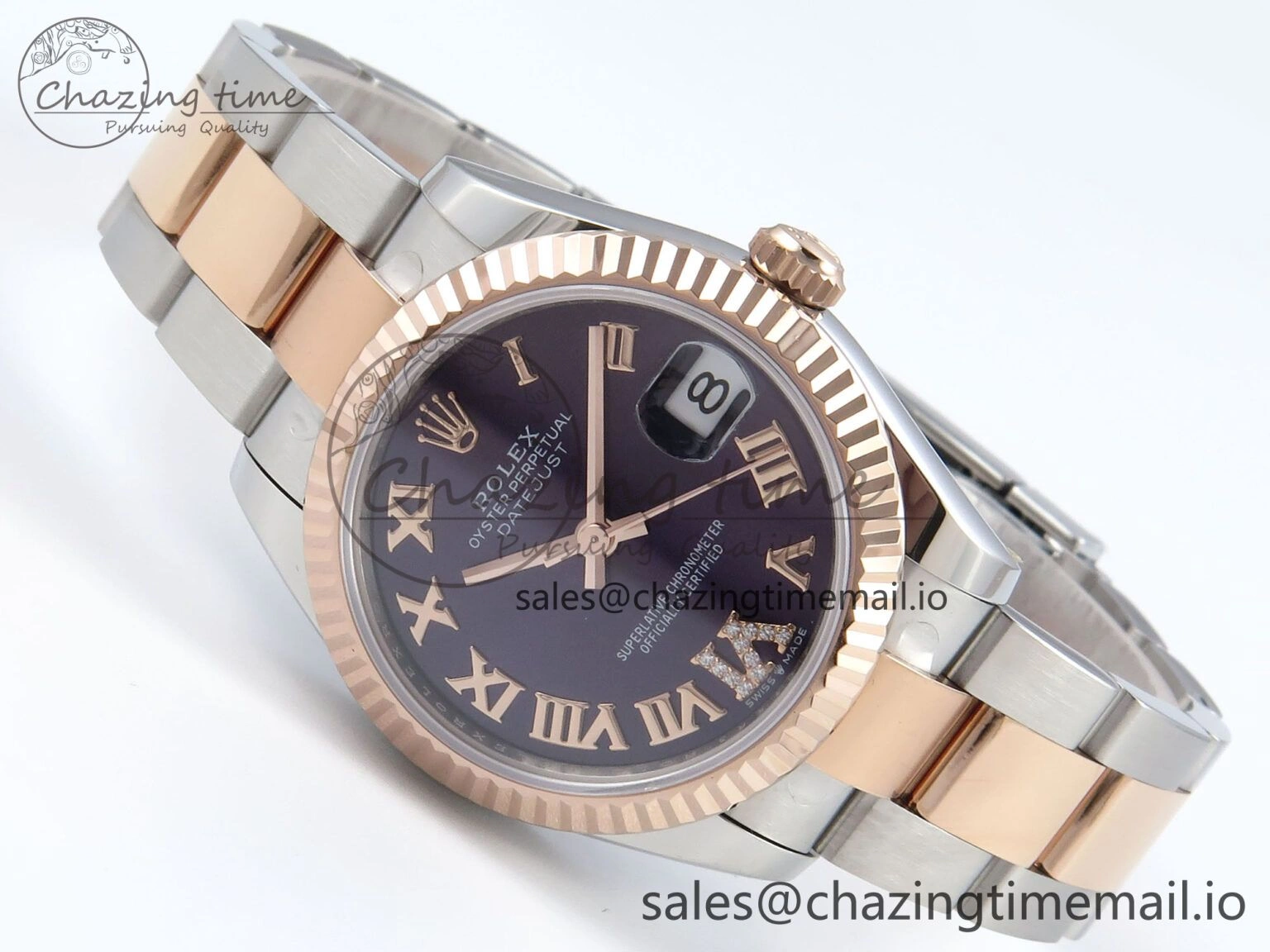 DateJust 31 278271 ARF 1:1 Best Edition 904L Steel Purple Roman Diamonds Dial on SS RG Oyster Bracelet ETA 2688