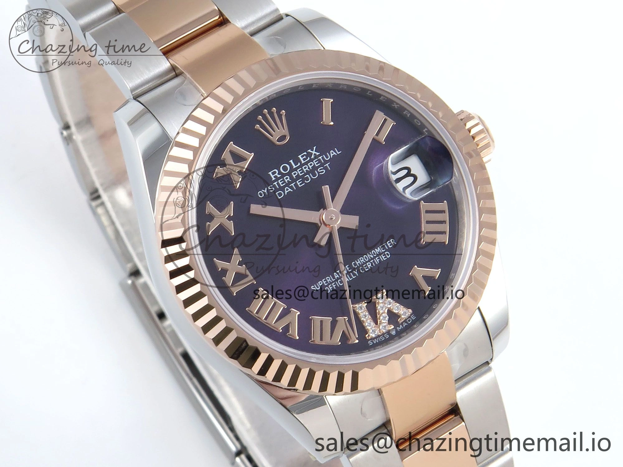 DateJust 31 278271 ARF 1:1 Best Edition 904L Steel Purple Roman Diamonds Dial on SS RG Oyster Bracelet ETA 2688