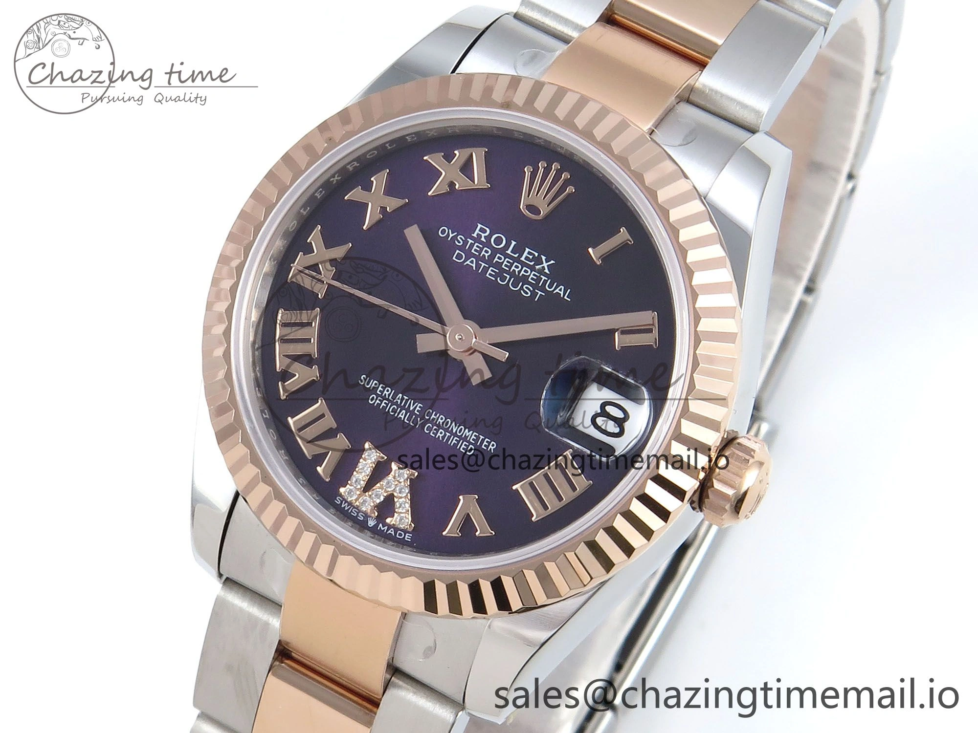 DateJust 31 278271 ARF 1:1 Best Edition 904L Steel Purple Roman Diamonds Dial on SS RG Oyster Bracelet ETA 2688