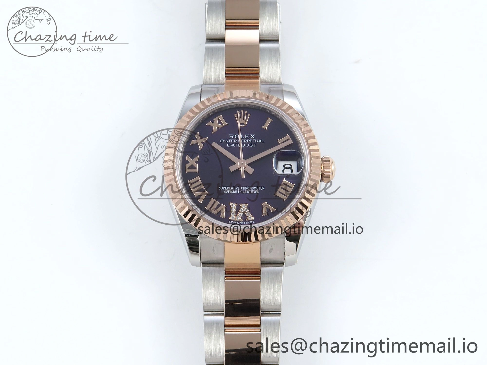 DateJust 31 278271 ARF 1:1 Best Edition 904L Steel Purple Roman Diamonds Dial on SS RG Oyster Bracelet ETA 2688