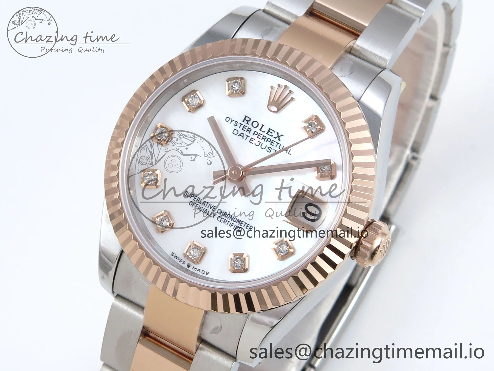 DateJust 31 278271 ARF 1:1 Best Edition 904L Steel White MOP Diamonds Dial on SS RG Oyster Bracelet ETA 2688