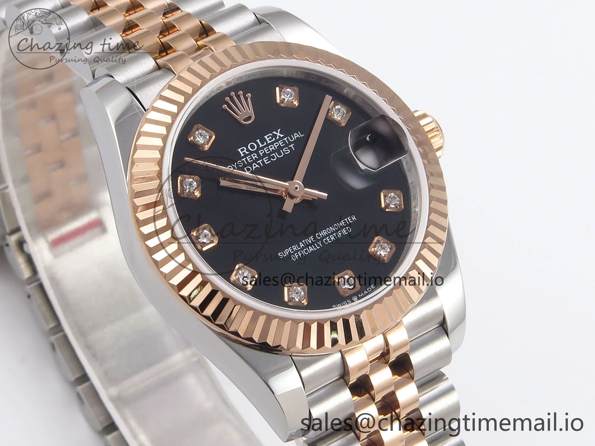 DateJust 31 278271 SS RG GMF 1:1 Best Edition 904L Steel Black Diamonds Dial on Jubilee Bracelet A2824