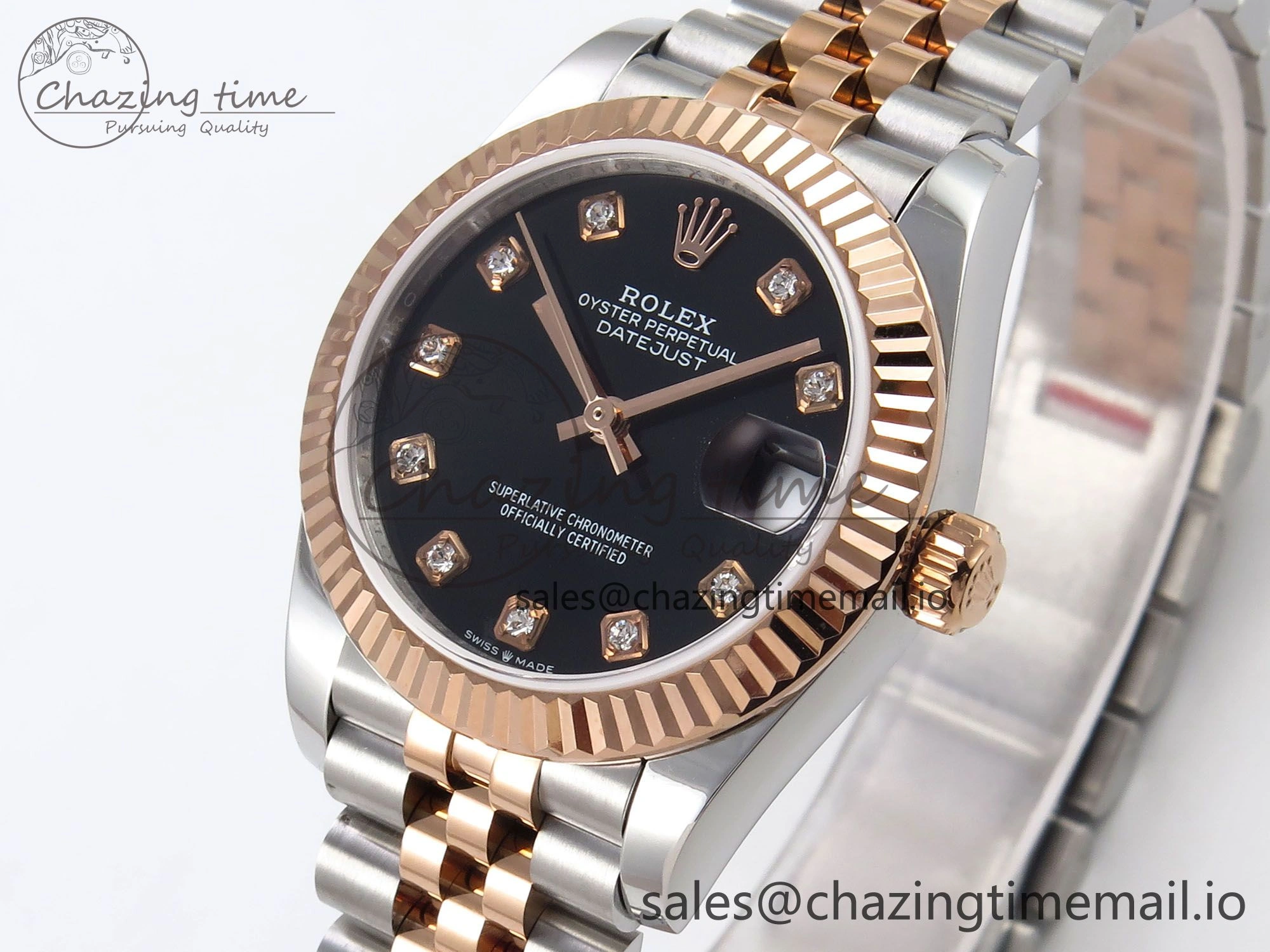 DateJust 31 278271 SS RG GMF 1:1 Best Edition 904L Steel Black Diamonds Dial on Jubilee Bracelet A2824