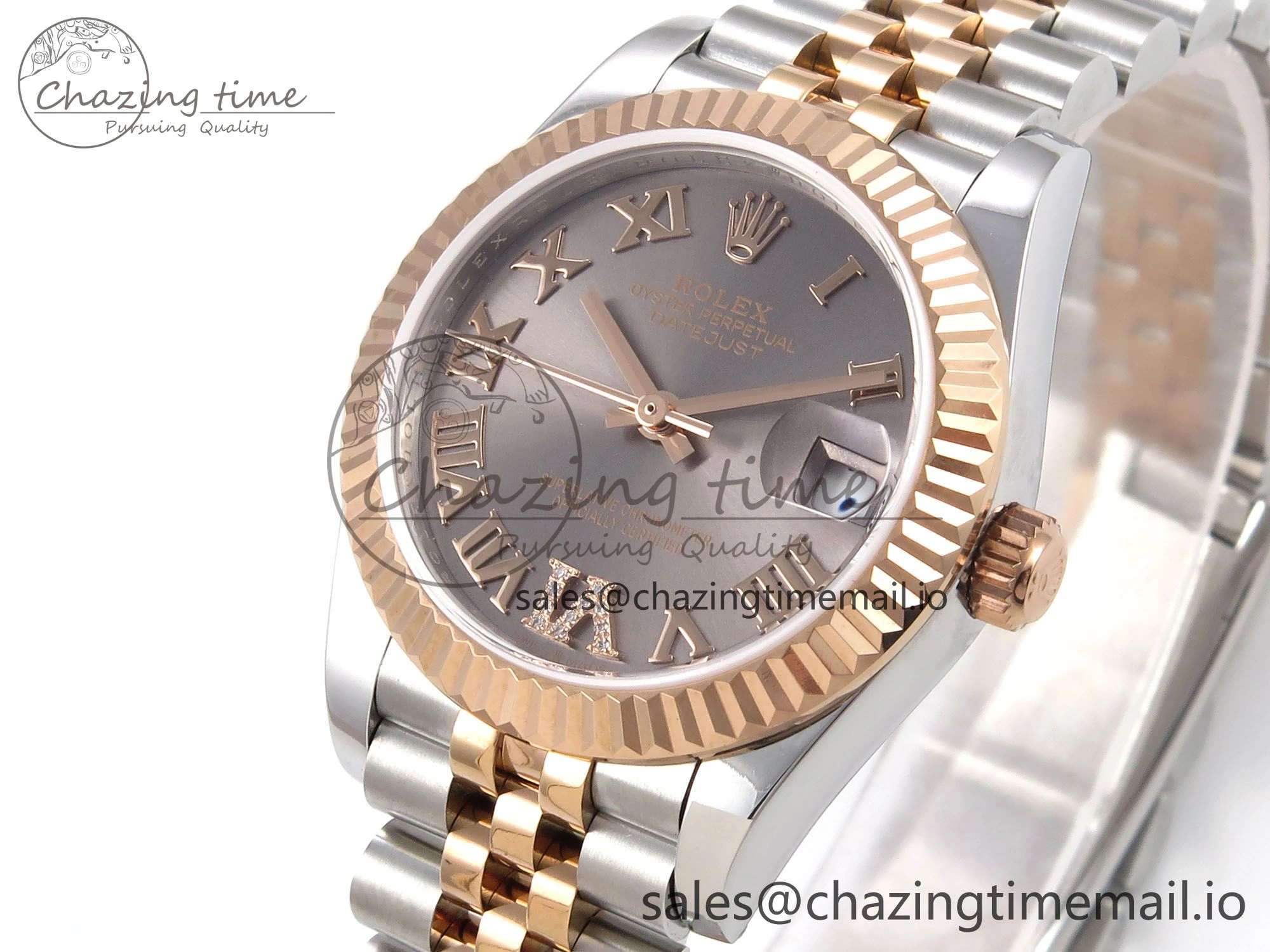 DateJust 31 278271 SS RG GMF 1:1 Best Edition 904L Steel Gray Roman Diamonds Dial on Jubilee Bracelet A2824