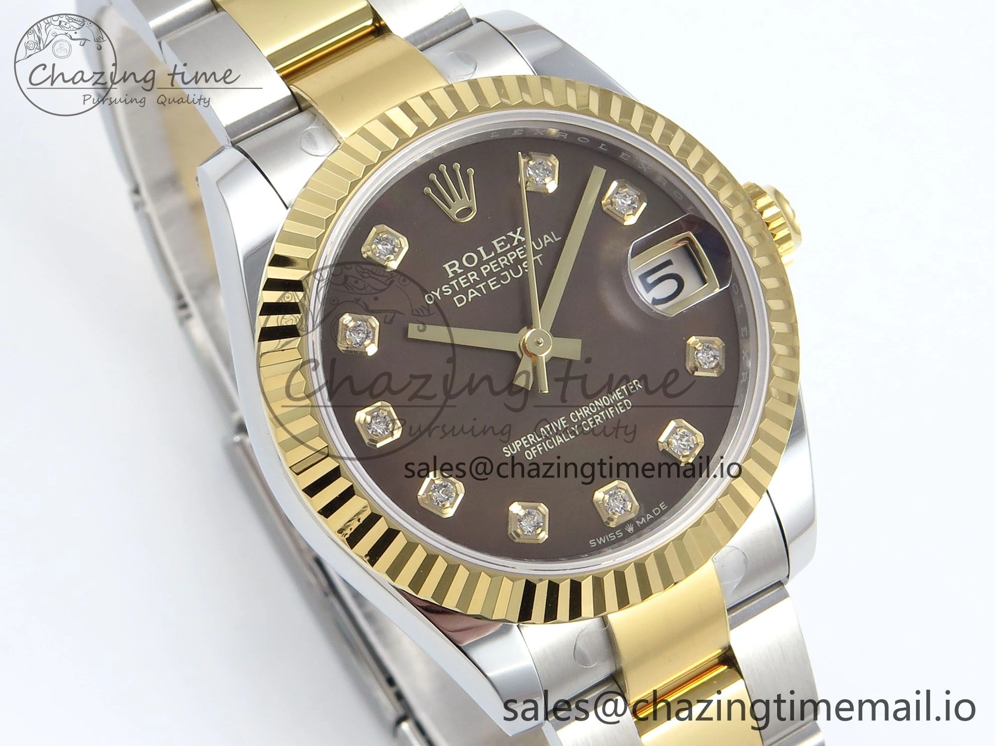DateJust 31 278273 ARF 1:1 Best Edition 904L Steel Brown Diamonds Dial on SS YG Oyster Bracelet ETA 2688