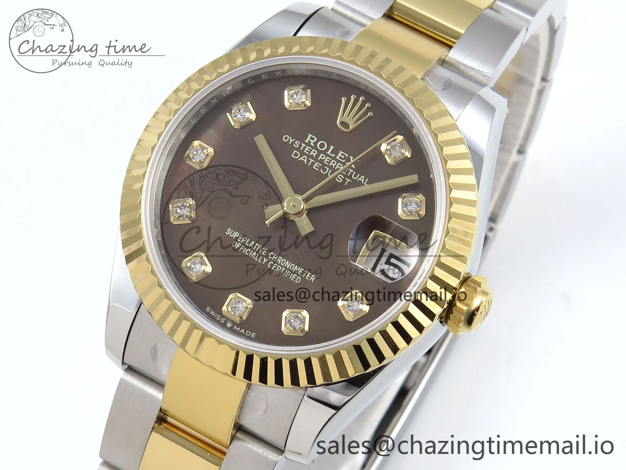 DateJust 31 278273 ARF 1:1 Best Edition 904L Steel Brown Diamonds Dial on SS YG Oyster Bracelet ETA 2688