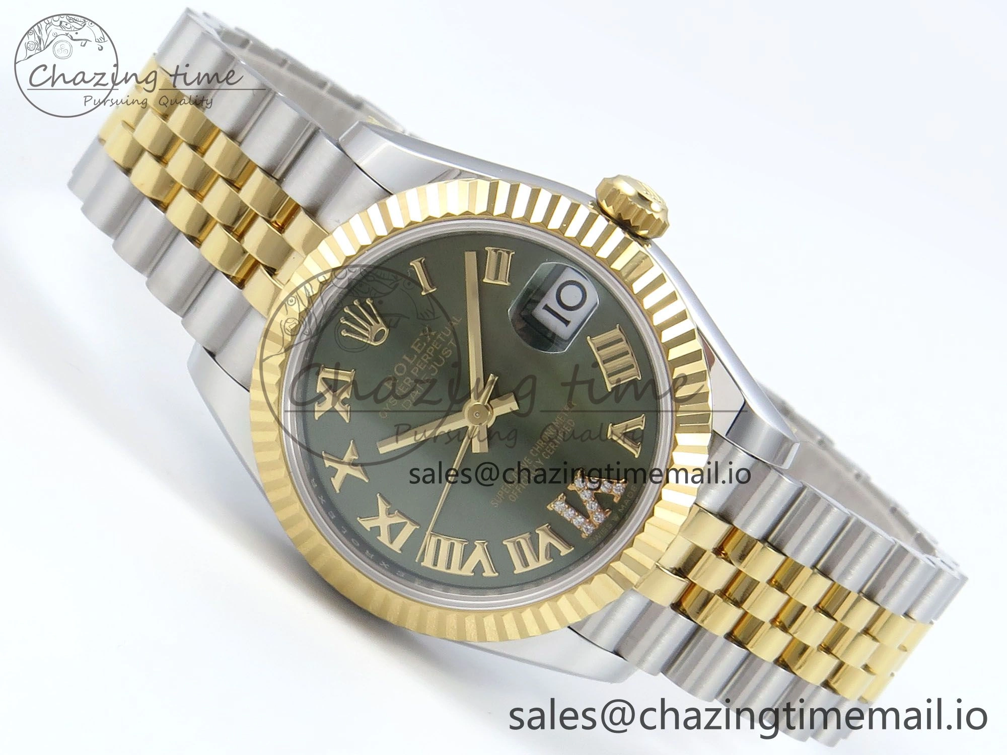 DateJust 31 278273 ARF 1:1 Best Edition 904L Steel Green Roman Diamonds Dial on SS YG Jubilee Bracelet ETA 2688