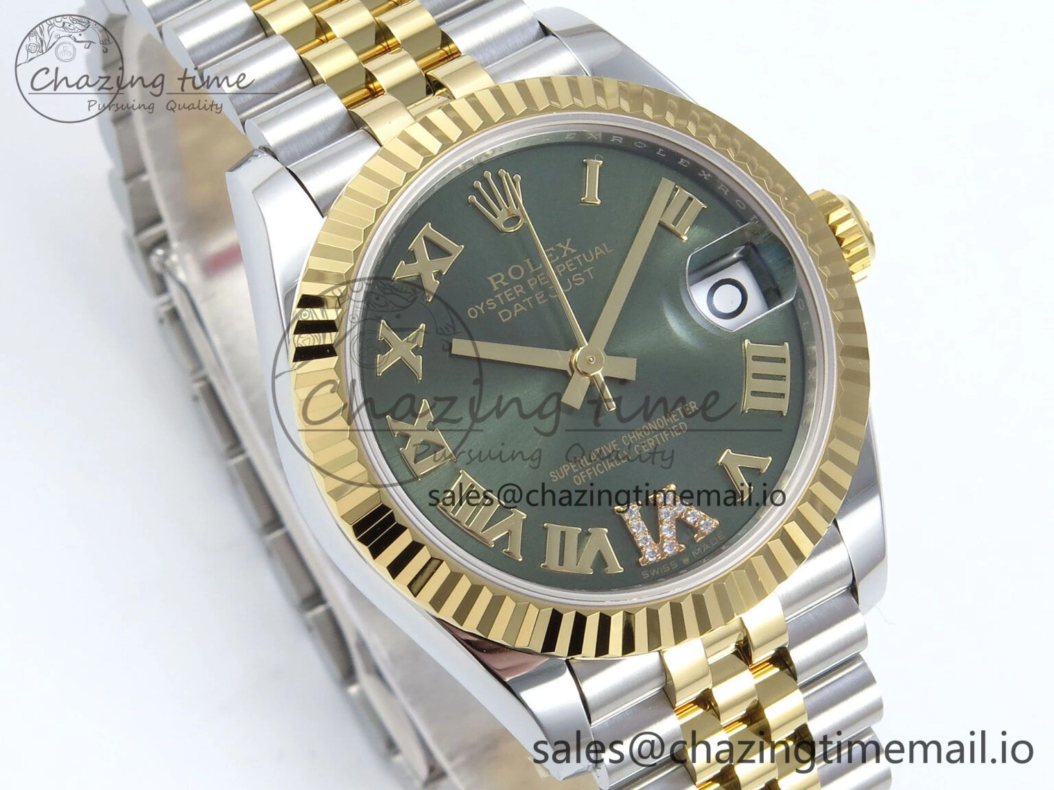 DateJust 31 278273 ARF 1:1 Best Edition 904L Steel Green Roman Diamonds Dial on SS YG Jubilee Bracelet ETA 2688