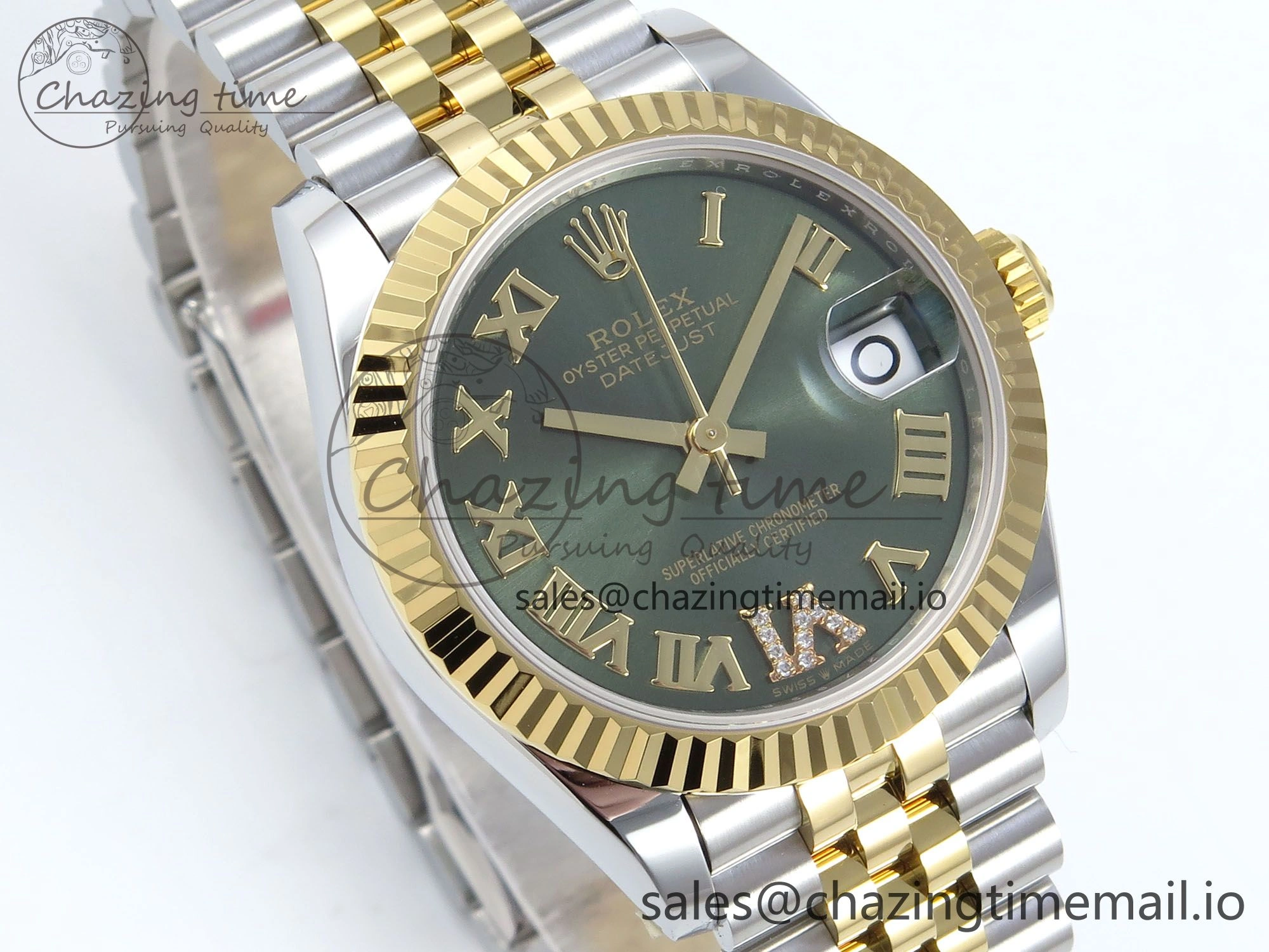 DateJust 31 278273 ARF 1:1 Best Edition 904L Steel Green Roman Diamonds Dial on SS YG Jubilee Bracelet ETA 2688