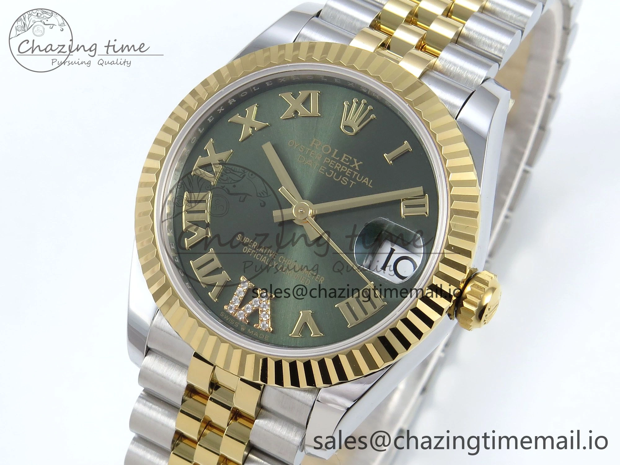 DateJust 31 278273 ARF 1:1 Best Edition 904L Steel Green Roman Diamonds Dial on SS YG Jubilee Bracelet ETA 2688