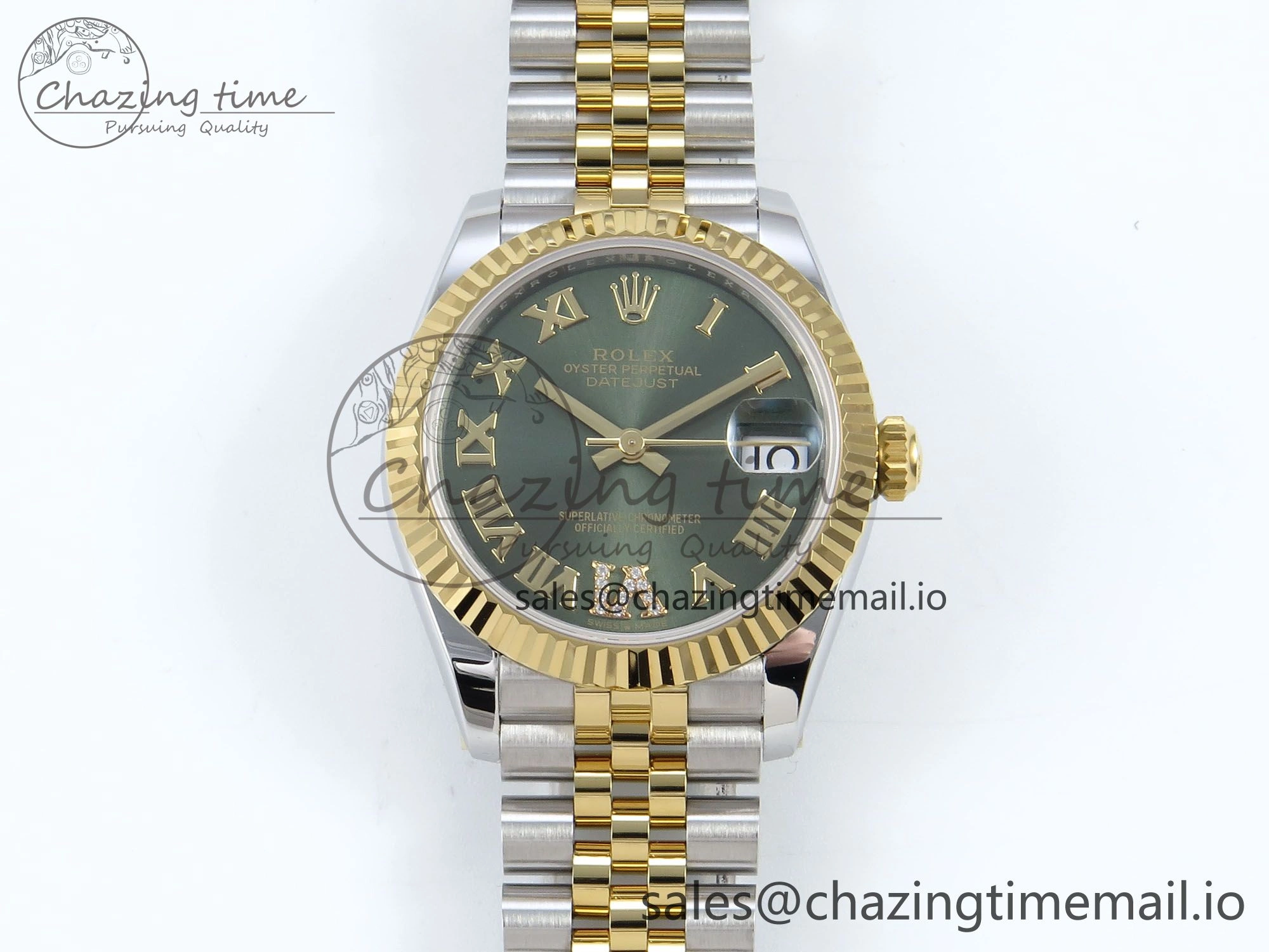 DateJust 31 278273 ARF 1:1 Best Edition 904L Steel Green Roman Diamonds Dial on SS YG Jubilee Bracelet ETA 2688