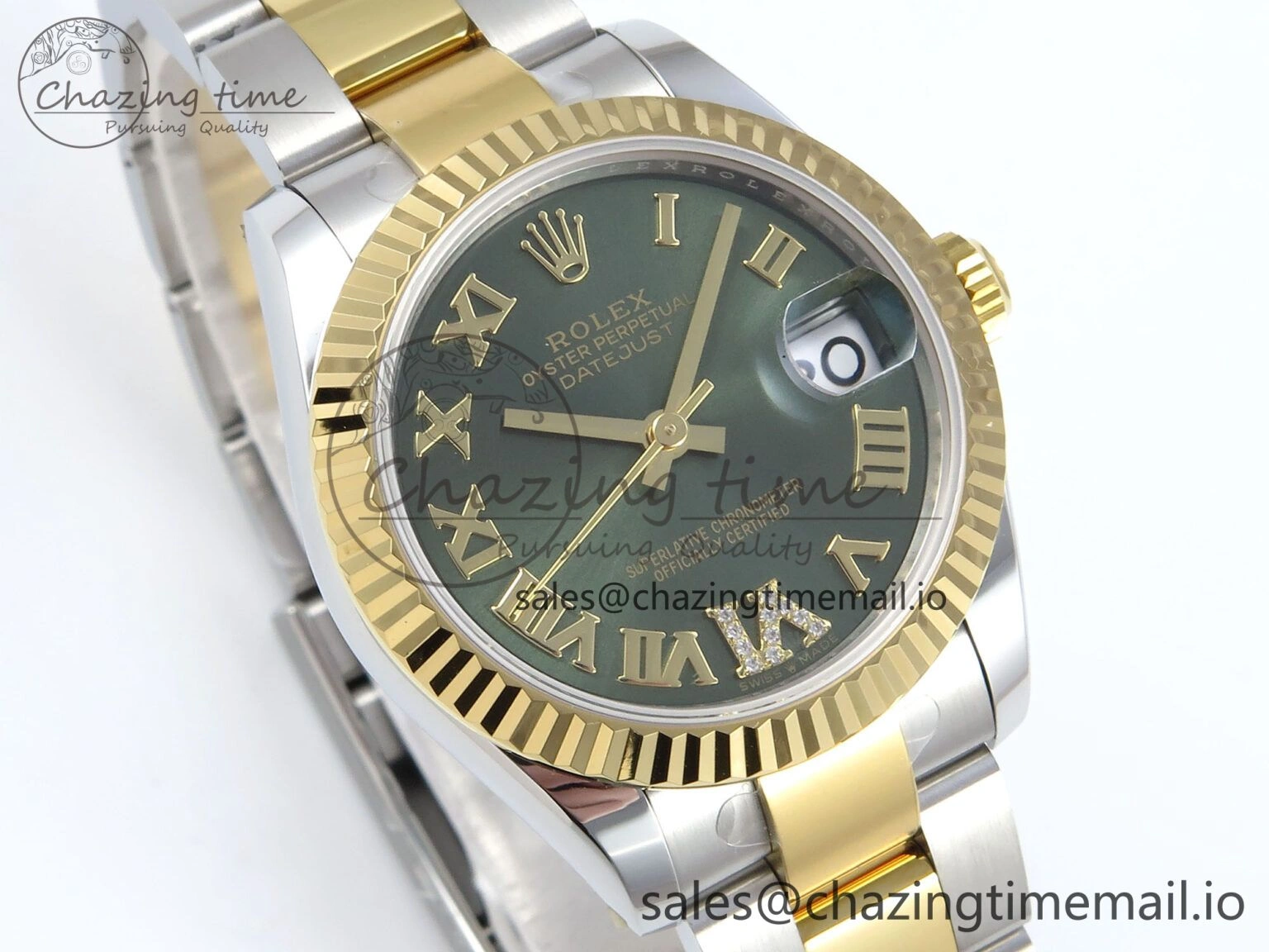 DateJust 31 278273 ARF 1:1 Best Edition 904L Steel Green Roman Diamonds Dial on SS YG Oyster Bracelet ETA 2688