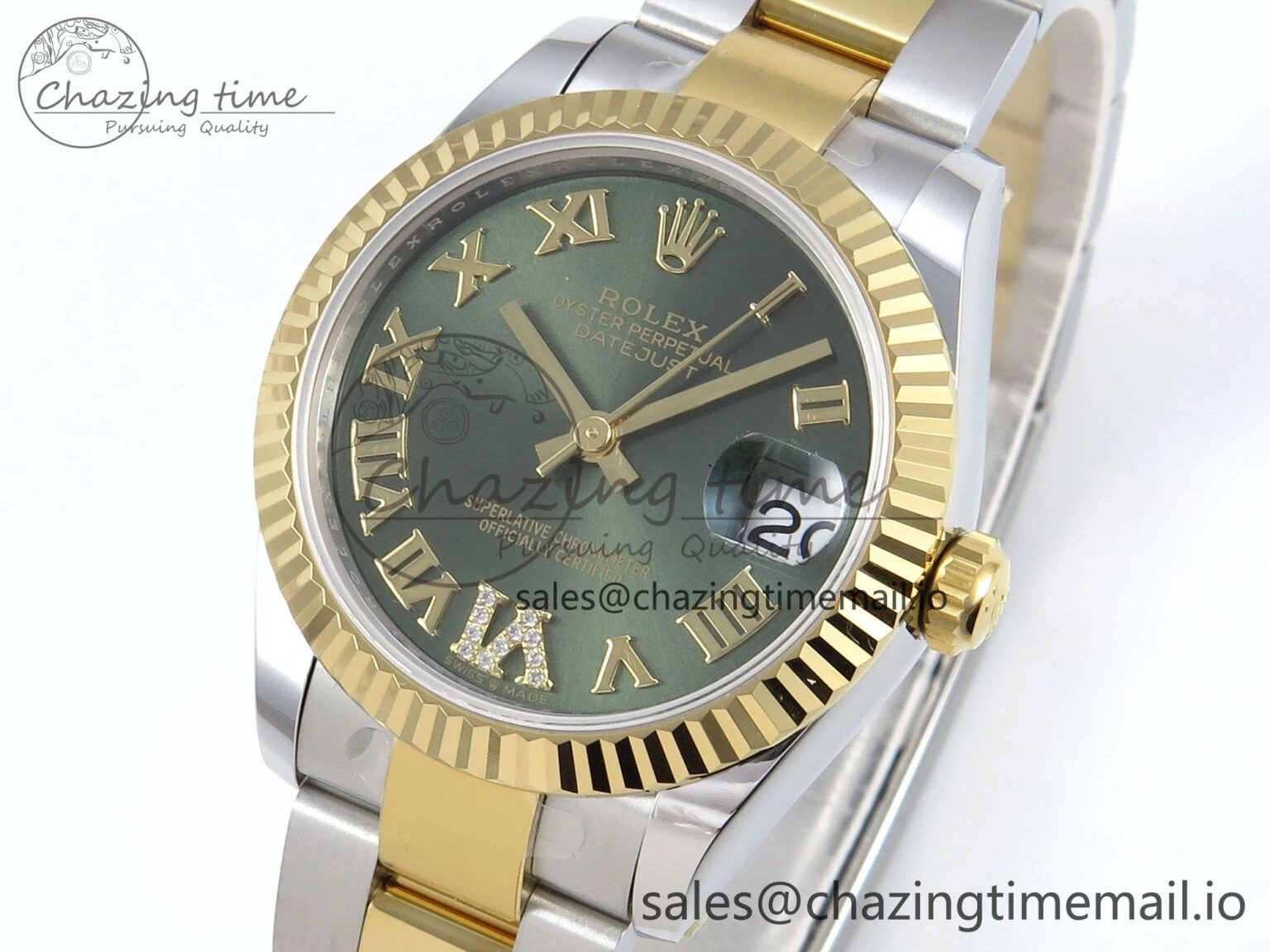 DateJust 31 278273 ARF 1:1 Best Edition 904L Steel Green Roman Diamonds Dial on SS YG Oyster Bracelet ETA 2688
