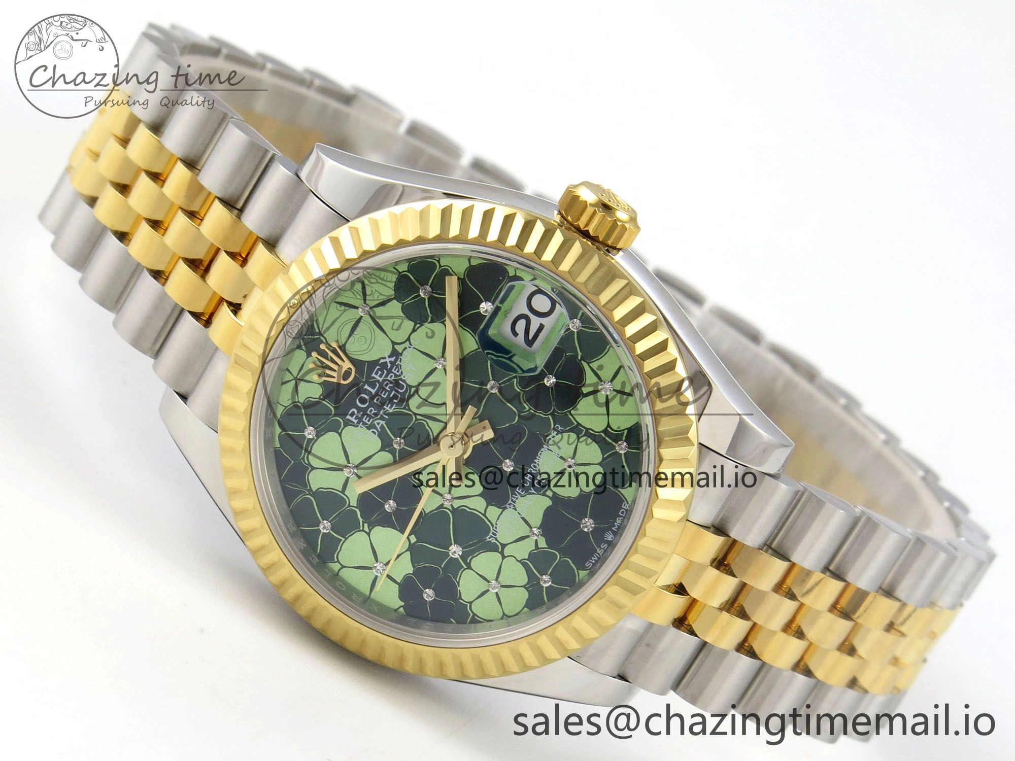 DateJust 31 278273 THBF 1:1 Best Edition 904L Steel Fluted Green Floral Dial Fluted Bezel on SS YG Jubilee Bracelet HZ Cal.2236