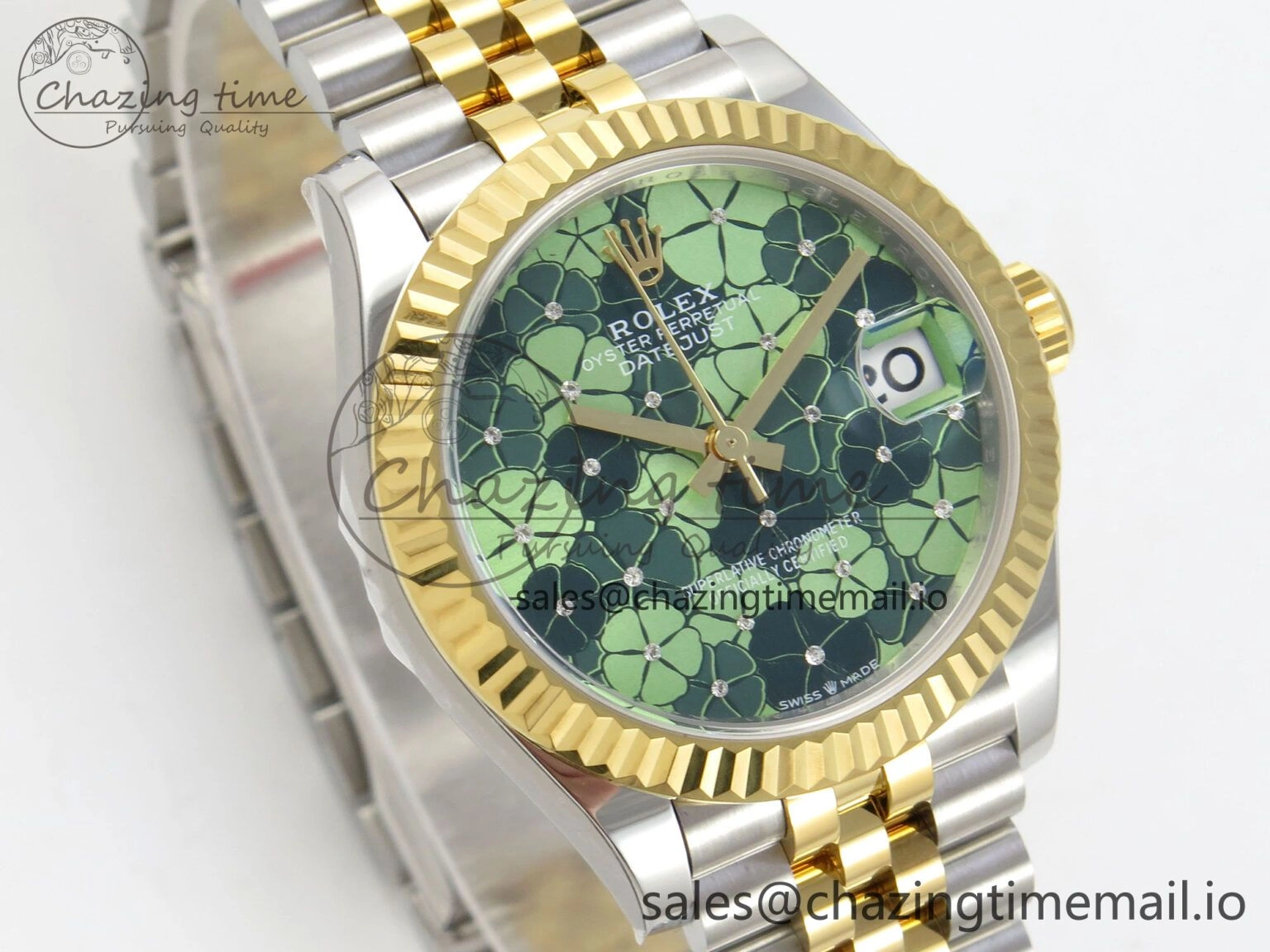 DateJust 31 278273 THBF 1:1 Best Edition 904L Steel Fluted Green Floral Dial Fluted Bezel on SS YG Jubilee Bracelet HZ Cal.2236