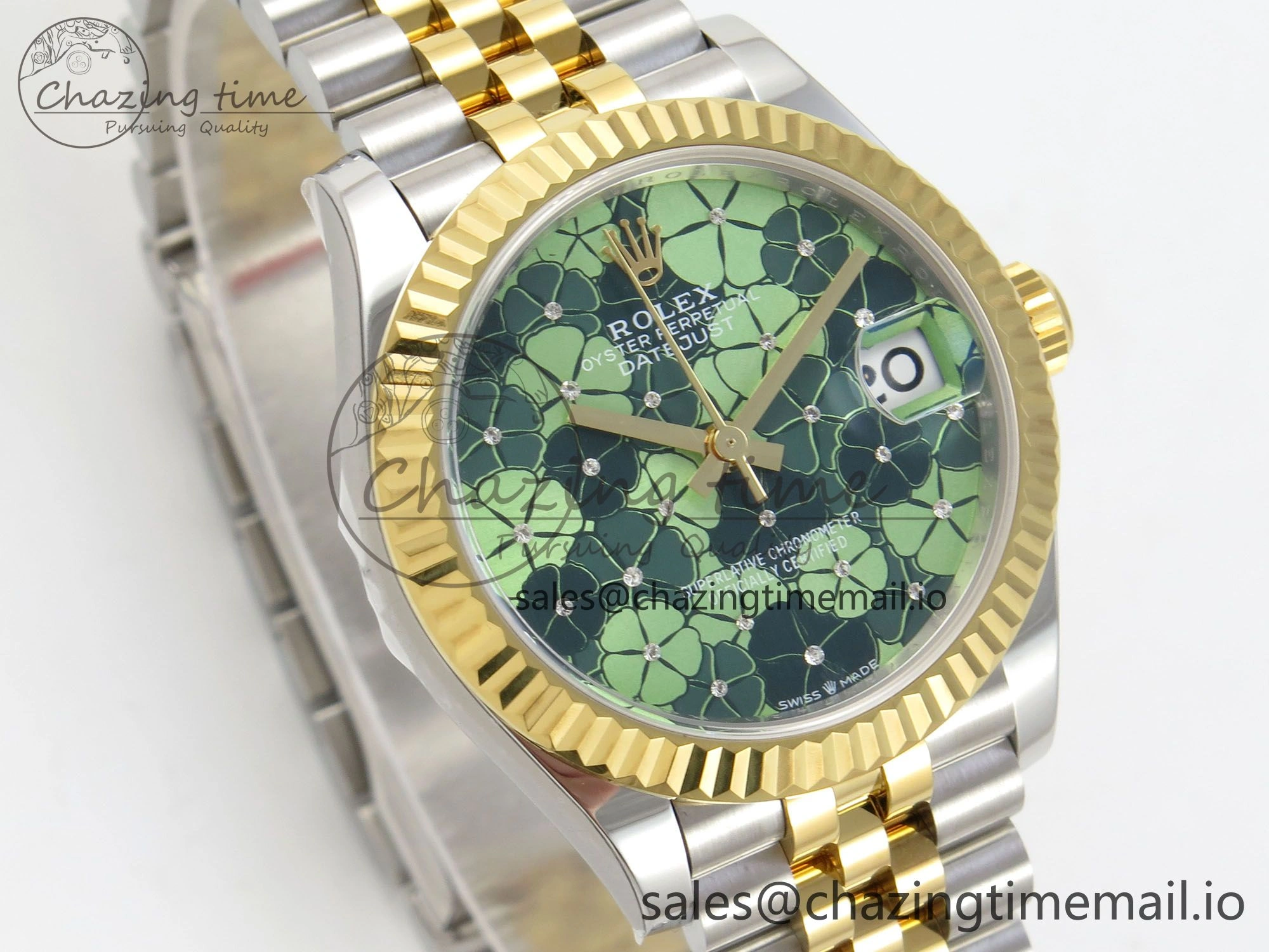 DateJust 31 278273 THBF 1:1 Best Edition 904L Steel Fluted Green Floral Dial Fluted Bezel on SS YG Jubilee Bracelet HZ Cal.2236