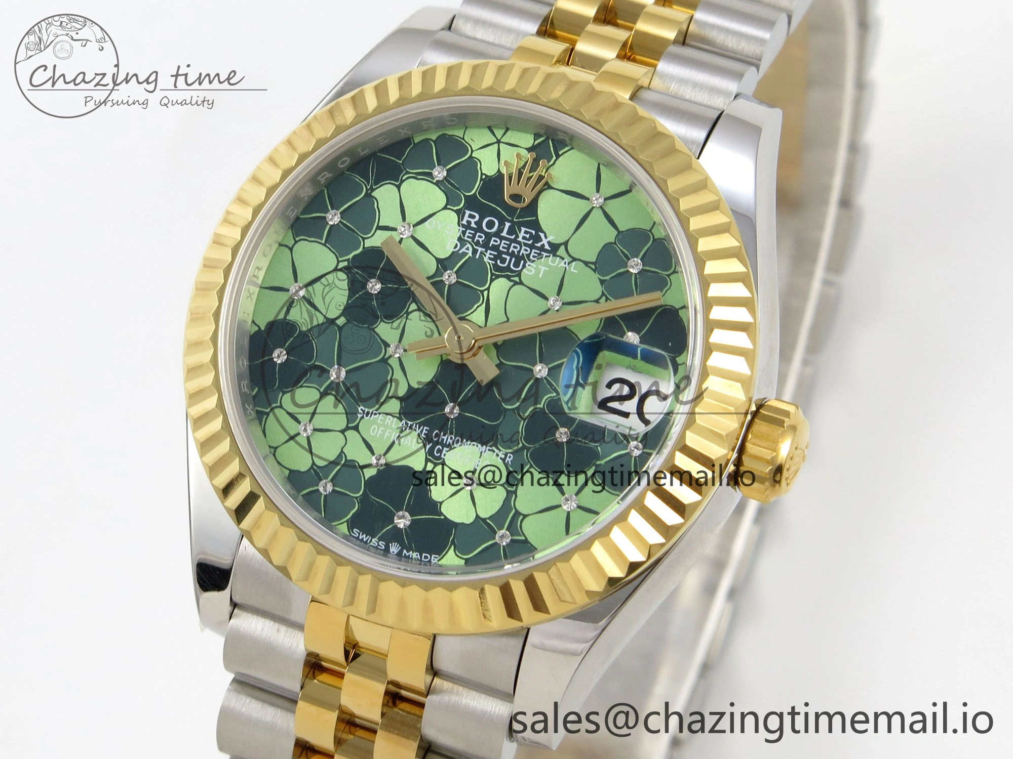 DateJust 31 278273 THBF 1:1 Best Edition 904L Steel Fluted Green Floral Dial Fluted Bezel on SS YG Jubilee Bracelet HZ Cal.2236
