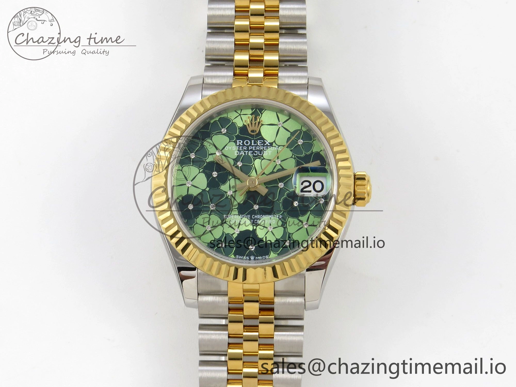 DateJust 31 278273 THBF 1:1 Best Edition 904L Steel Fluted Green Floral Dial Fluted Bezel on SS YG Jubilee Bracelet HZ Cal.2236