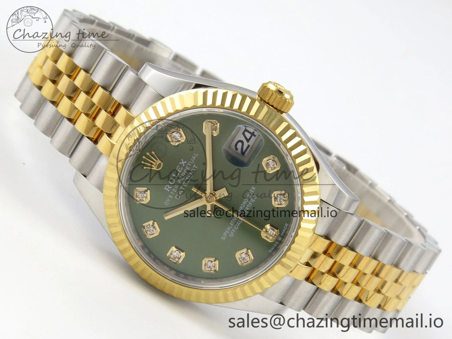 DateJust 31 278273 THBF 1:1 Best Edition 904L Steel Green Diamonds Dial Diamonds Bezel on SS YG Jubilee Bracelet HZ Cal.2236