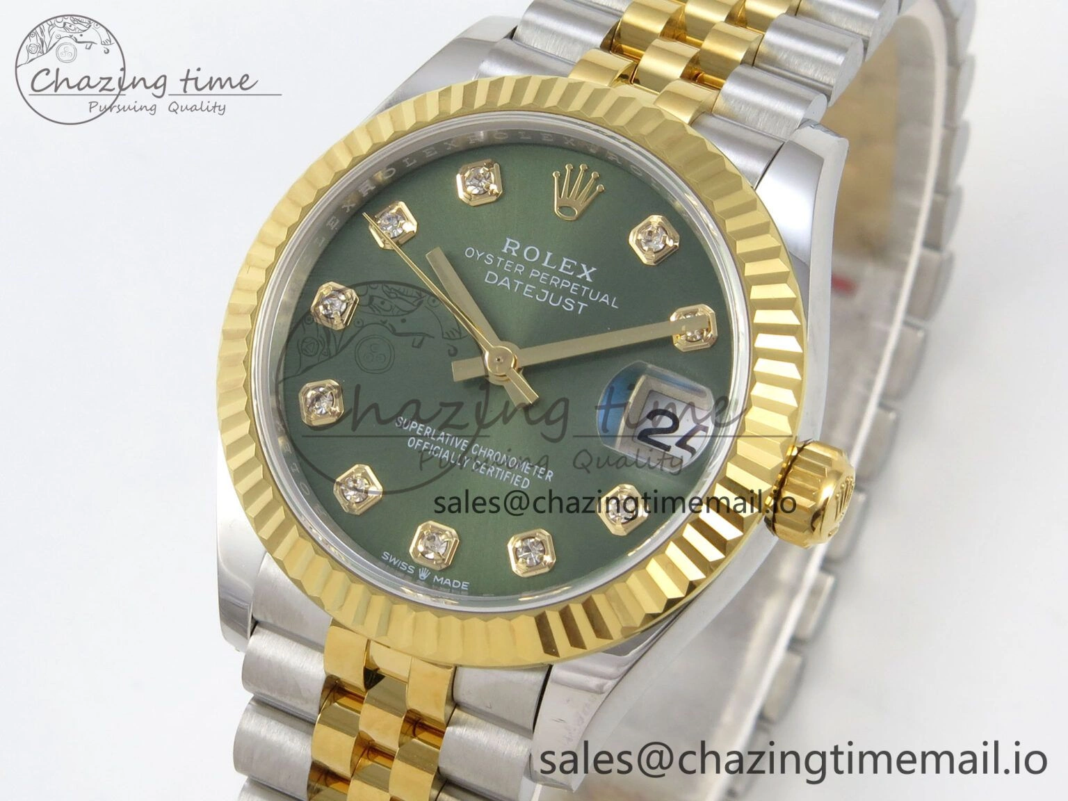 DateJust 31 278273 THBF 1:1 Best Edition 904L Steel Green Diamonds Dial Diamonds Bezel on SS YG Jubilee Bracelet HZ Cal.2236