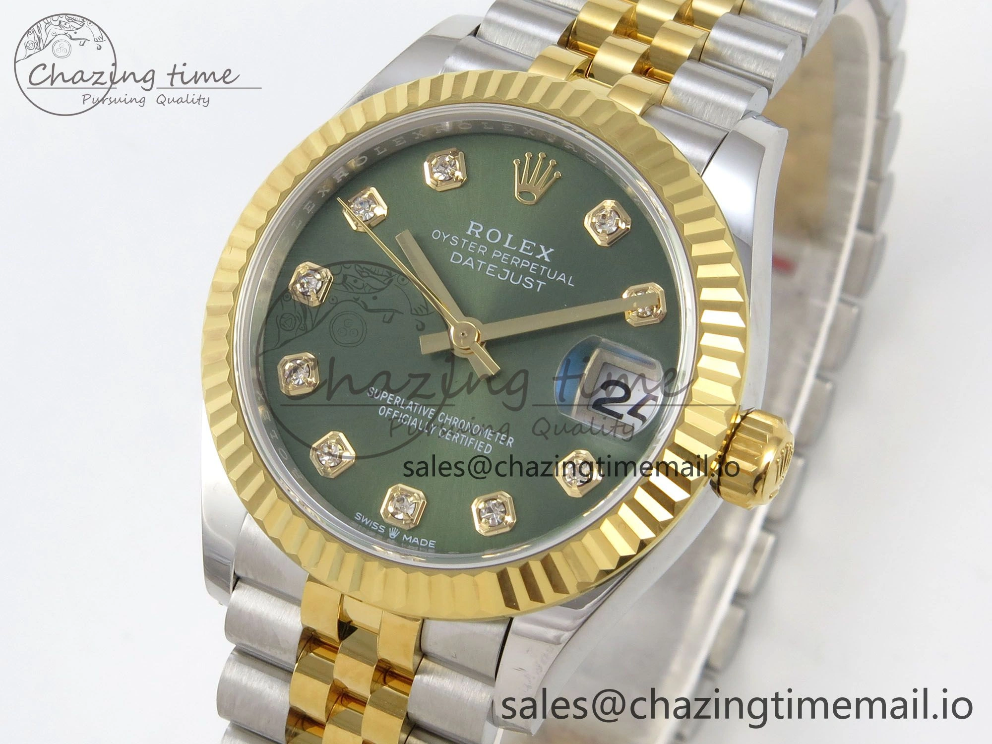 DateJust 31 278273 THBF 1:1 Best Edition 904L Steel Green Diamonds Dial Diamonds Bezel on SS YG Jubilee Bracelet HZ Cal.2236