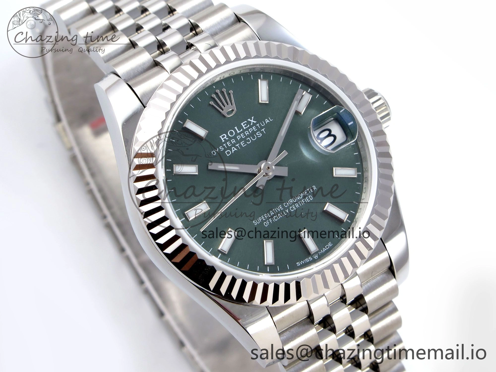 DateJust 31 278274 JARF 1:1 Best Edition 904L Steel Green Stick Dial on SS Jubilee Bracelet HZ2236