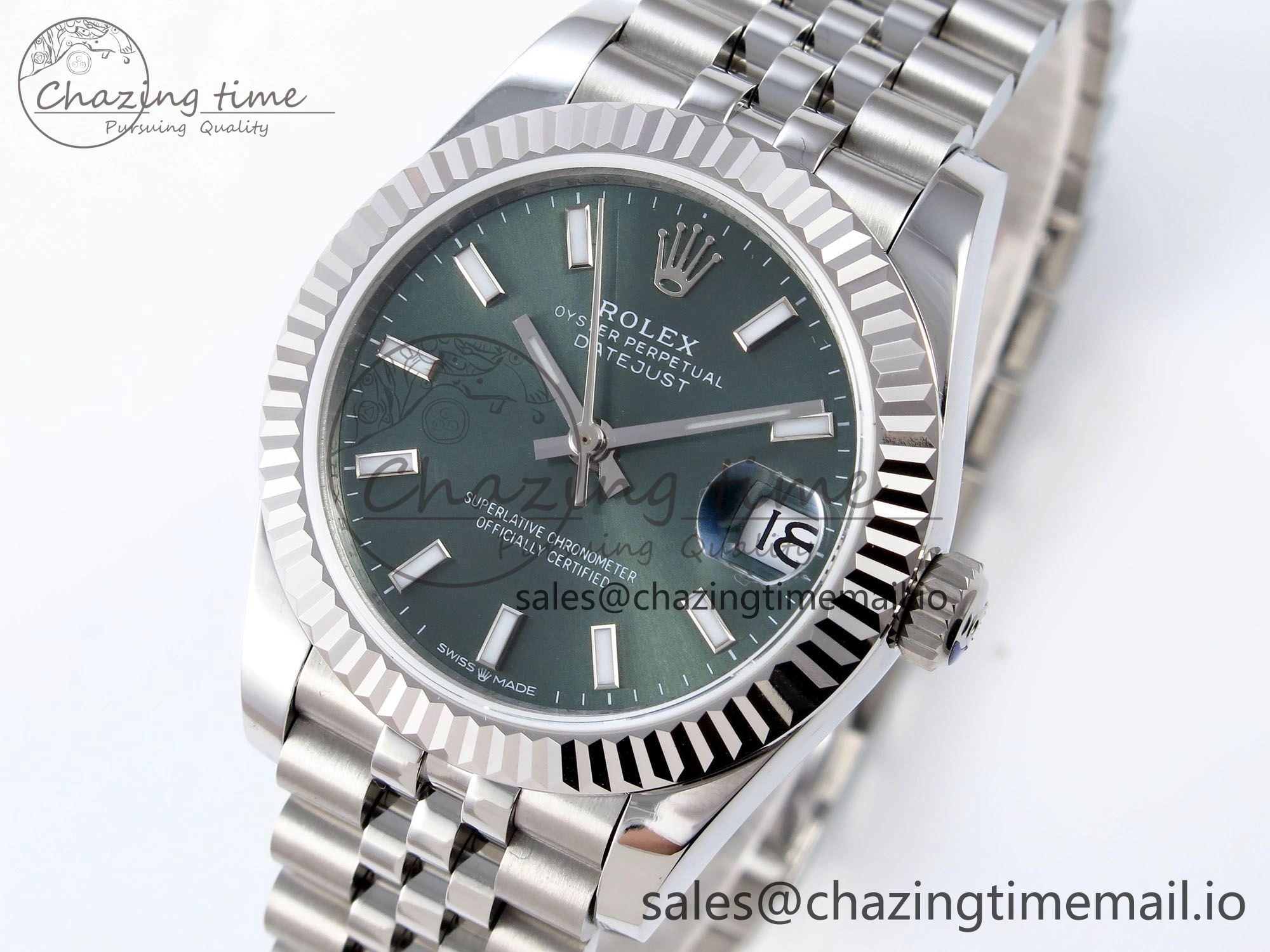 DateJust 31 278274 JARF 1:1 Best Edition 904L Steel Green Stick Dial on SS Jubilee Bracelet HZ2236