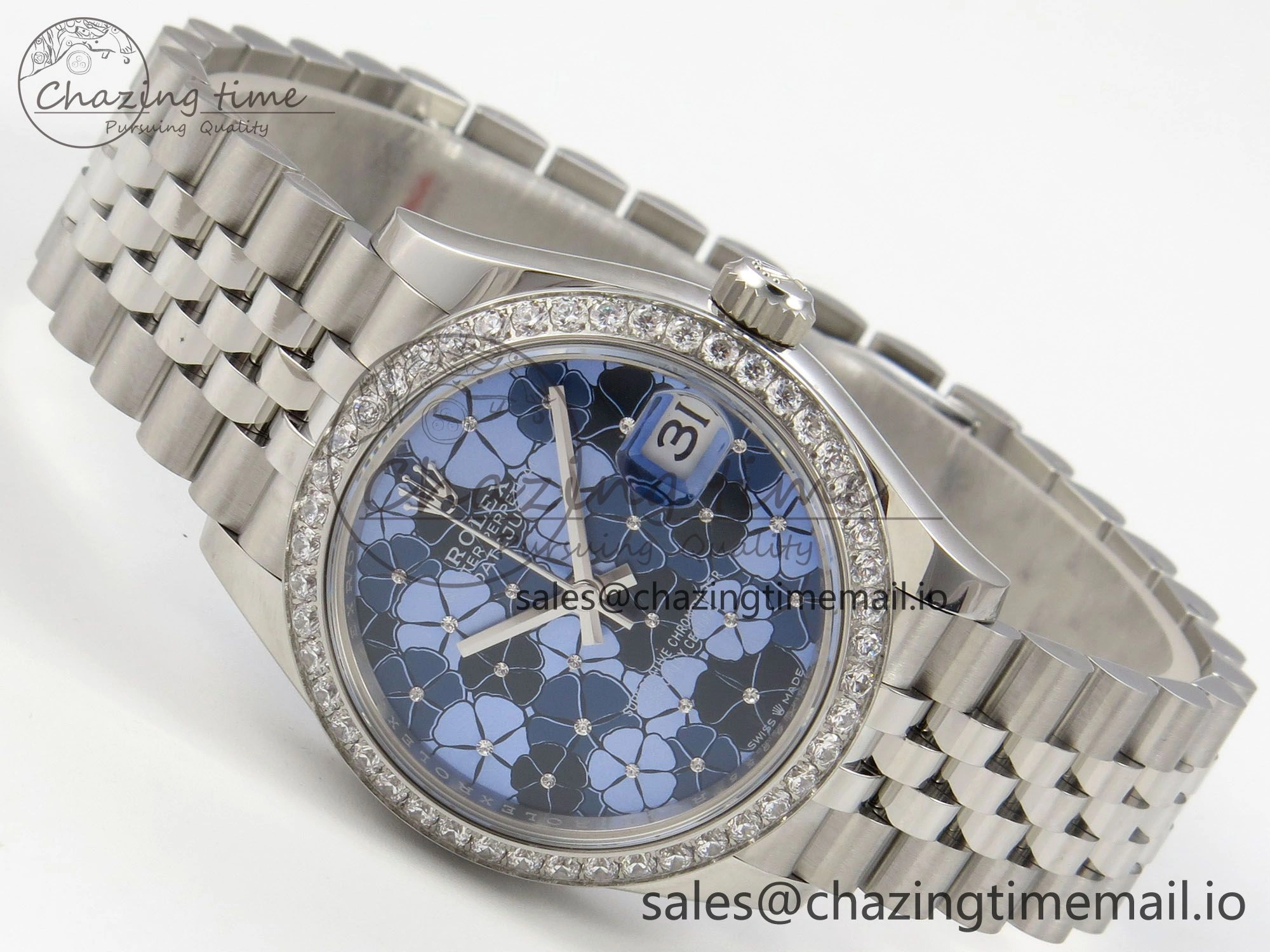 DateJust 31 278274 THBF 1:1 Best Edition 904L Steel Fluted Blue Floral Dial Diamonds Bezel on SS Jubilee Bracelet HZ Cal.2236
