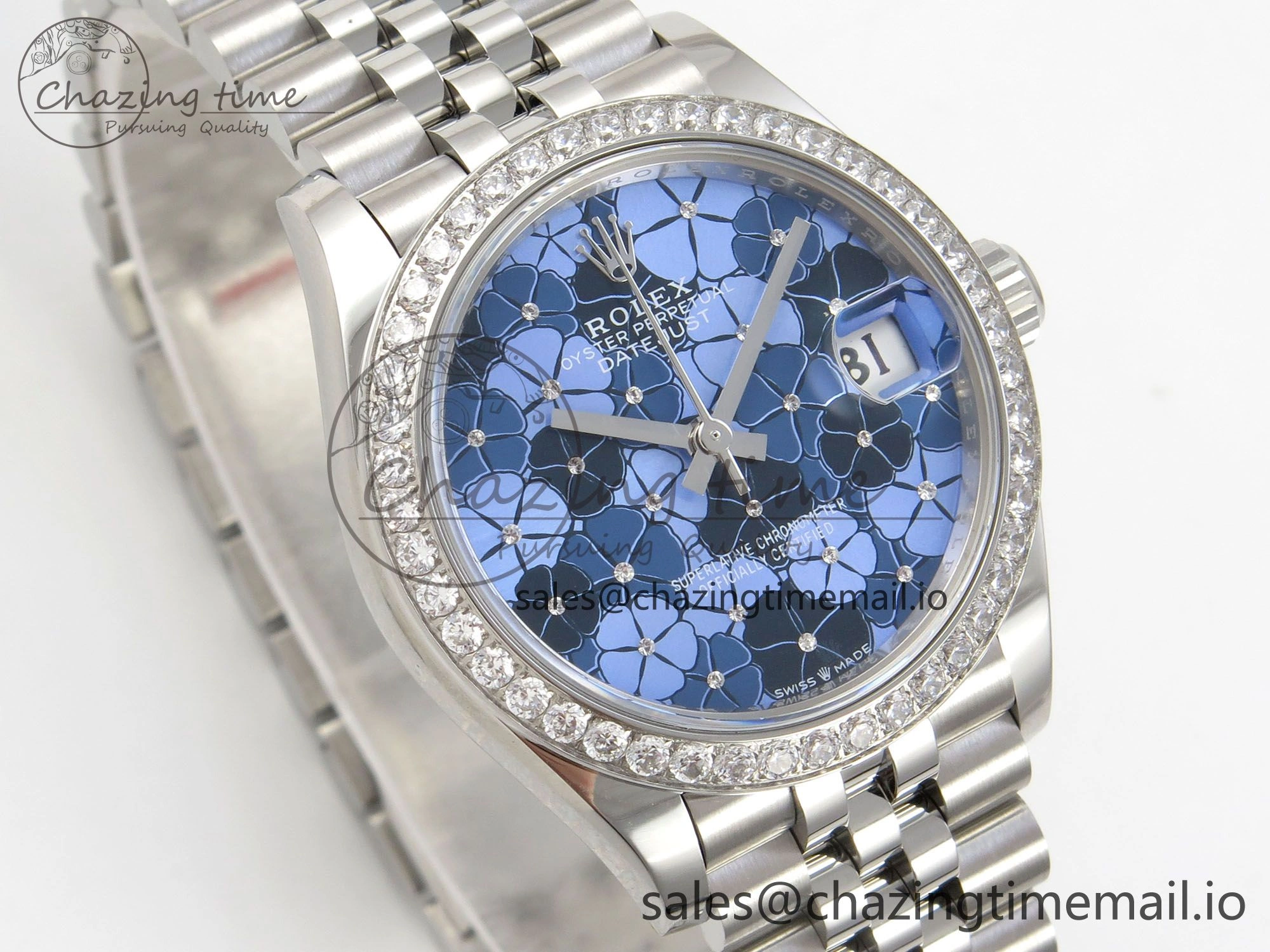 DateJust 31 278274 THBF 1:1 Best Edition 904L Steel Fluted Blue Floral Dial Diamonds Bezel on SS Jubilee Bracelet HZ Cal.2236