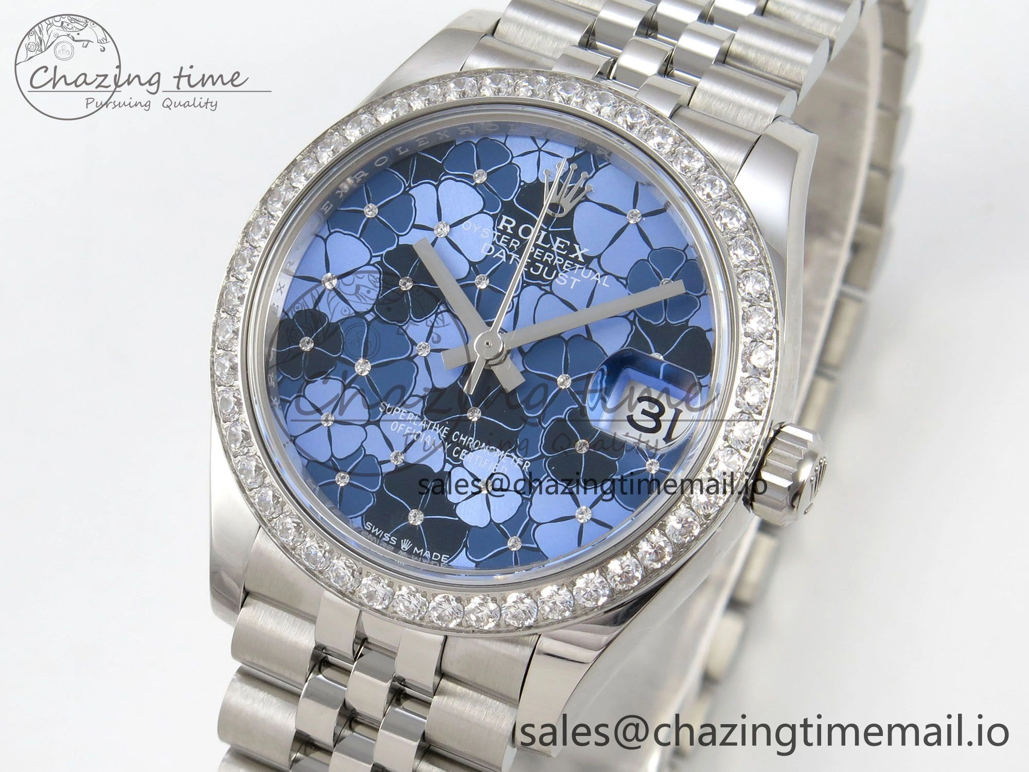 DateJust 31 278274 THBF 1:1 Best Edition 904L Steel Fluted Blue Floral Dial Diamonds Bezel on SS Jubilee Bracelet HZ Cal.2236