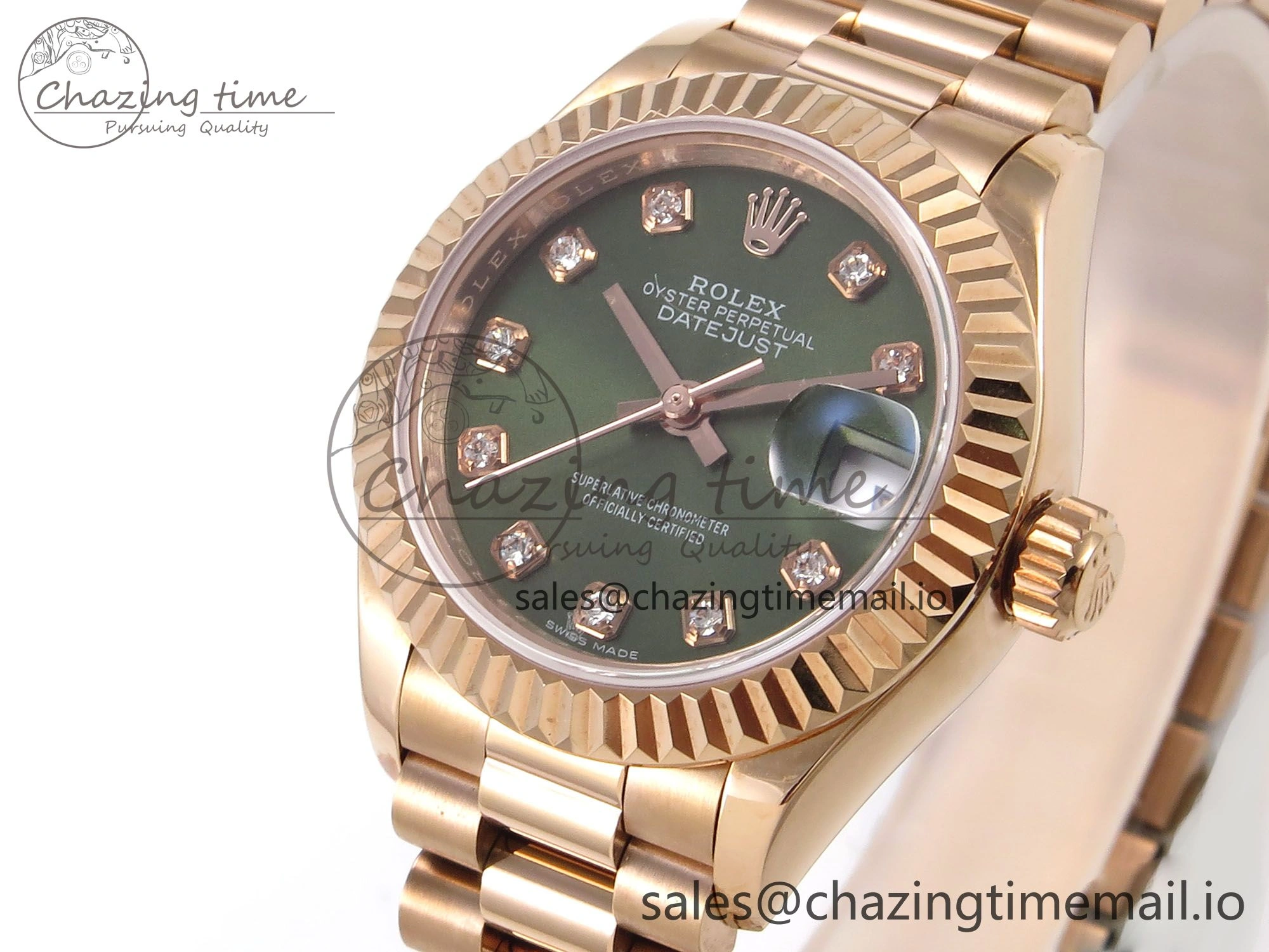 DateJust 31 278275 RG GMF 1:1 Best Edition 904L Steel Green Diamonds Dial on Jubilee Bracelet A2824