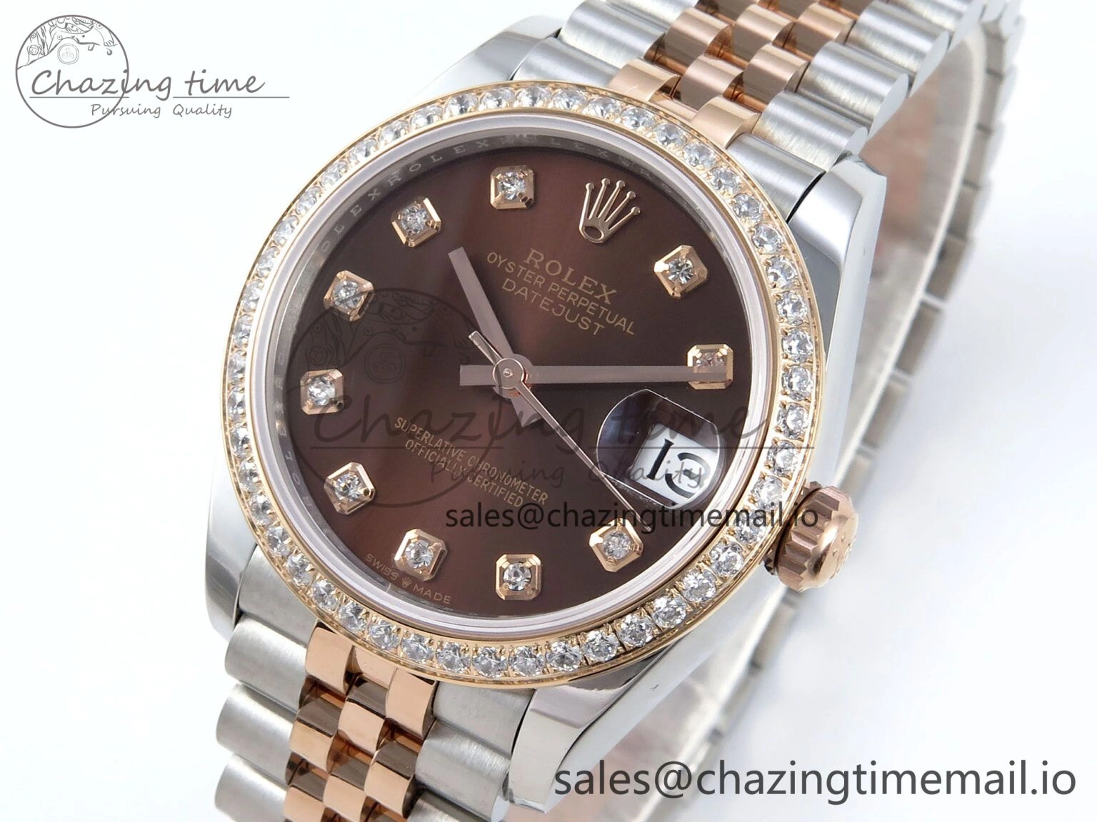 DateJust 31 278381RBR ARF 1:1 Best Edition 904L Steel Brown Diamonds Dial Diamonds Bezel on SS RG Jubilee Bracelet ETA 2688