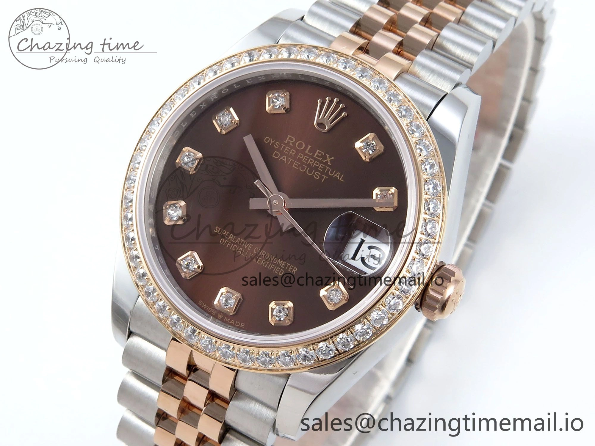 DateJust 31 278381RBR ARF 1:1 Best Edition 904L Steel Brown Diamonds Dial Diamonds Bezel on SS RG Jubilee Bracelet ETA 2688