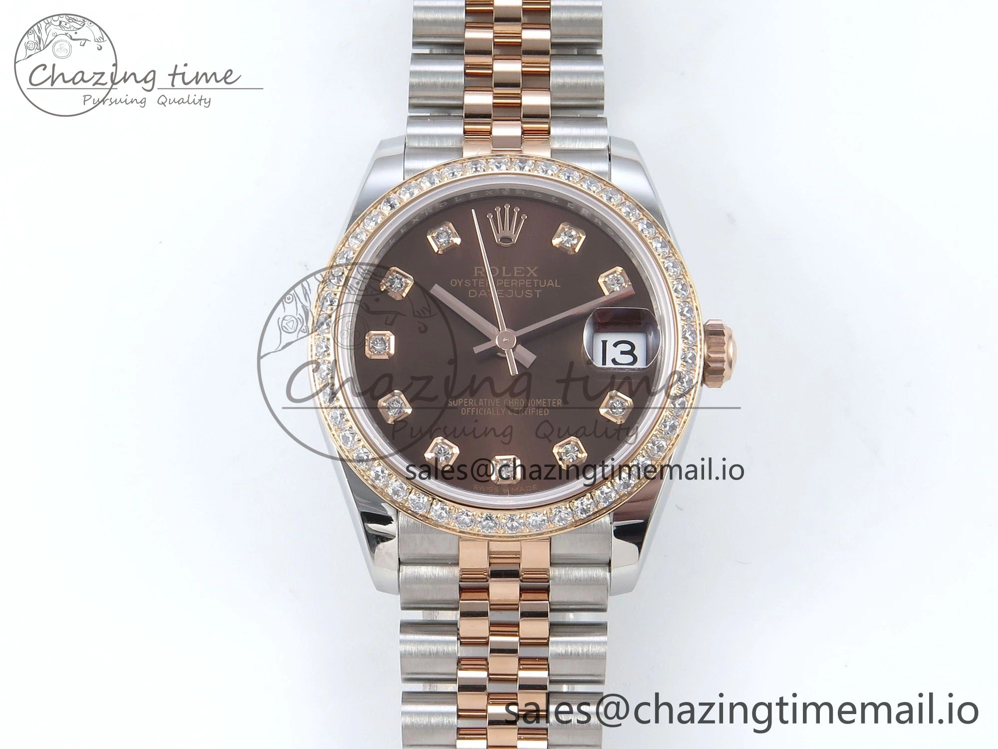DateJust 31 278381RBR ARF 1:1 Best Edition 904L Steel Brown Diamonds Dial Diamonds Bezel on SS RG Jubilee Bracelet ETA 2688
