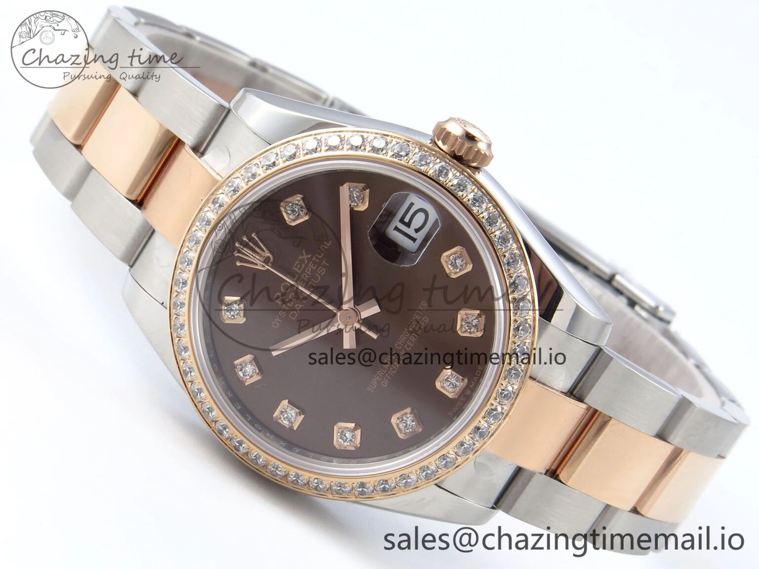 DateJust 31 278381RBR ARF 1:1 Best Edition 904L Steel Brown Diamonds Dial Diamonds Bezel on SS RG Oyster Bracelet ETA 2688