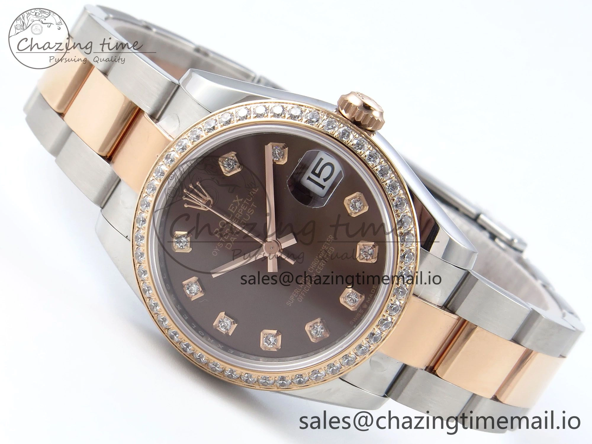 DateJust 31 278381RBR ARF 1:1 Best Edition 904L Steel Brown Diamonds Dial Diamonds Bezel on SS RG Oyster Bracelet ETA 2688