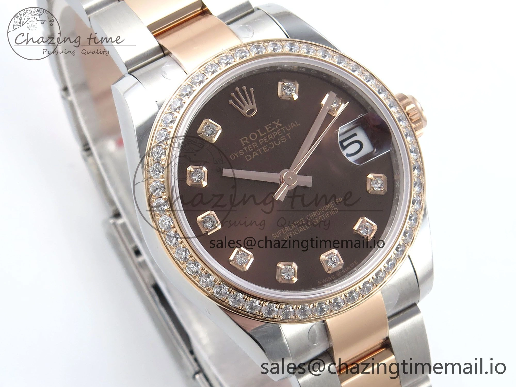 DateJust 31 278381RBR ARF 1:1 Best Edition 904L Steel Brown Diamonds Dial Diamonds Bezel on SS RG Oyster Bracelet ETA 2688