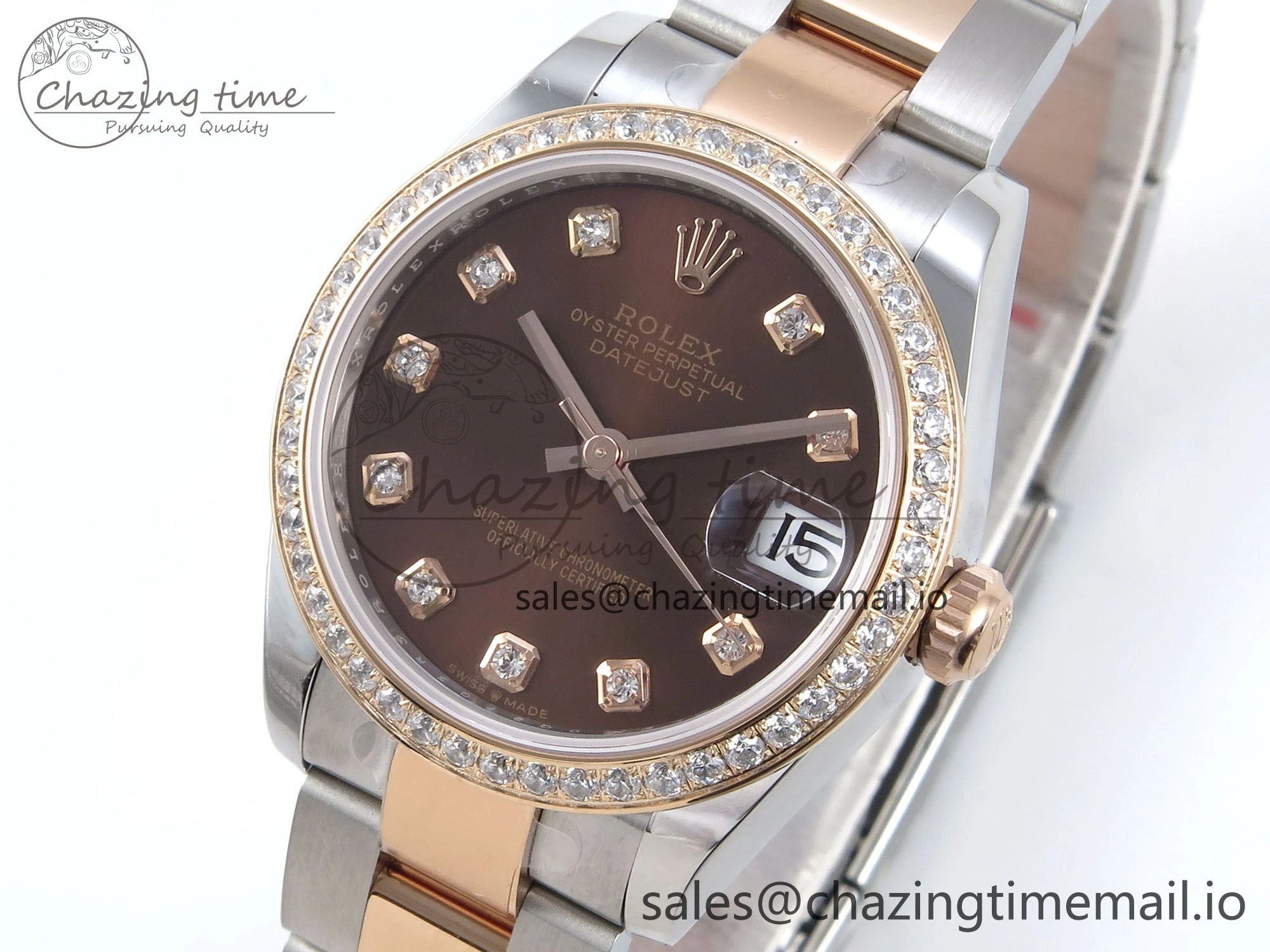 DateJust 31 278381RBR ARF 1:1 Best Edition 904L Steel Brown Diamonds Dial Diamonds Bezel on SS RG Oyster Bracelet ETA 2688