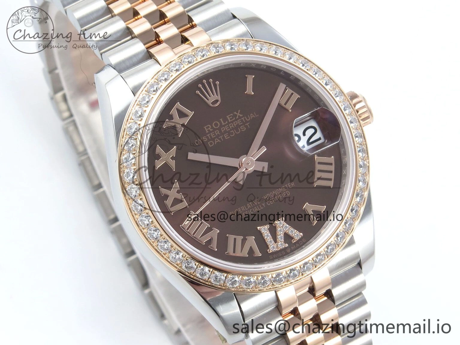 DateJust 31 278381RBR ARF 1:1 Best Edition 904L Steel Brown Roman Diamonds Dial Diamonds Bezel on SS RG Jubilee Bracelet ETA 2688