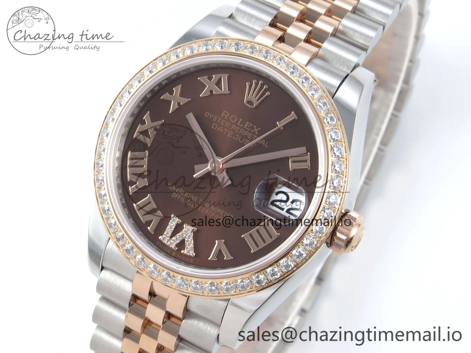 DateJust 31 278381RBR ARF 1:1 Best Edition 904L Steel Brown Roman Diamonds Dial Diamonds Bezel on SS RG Jubilee Bracelet ETA 2688